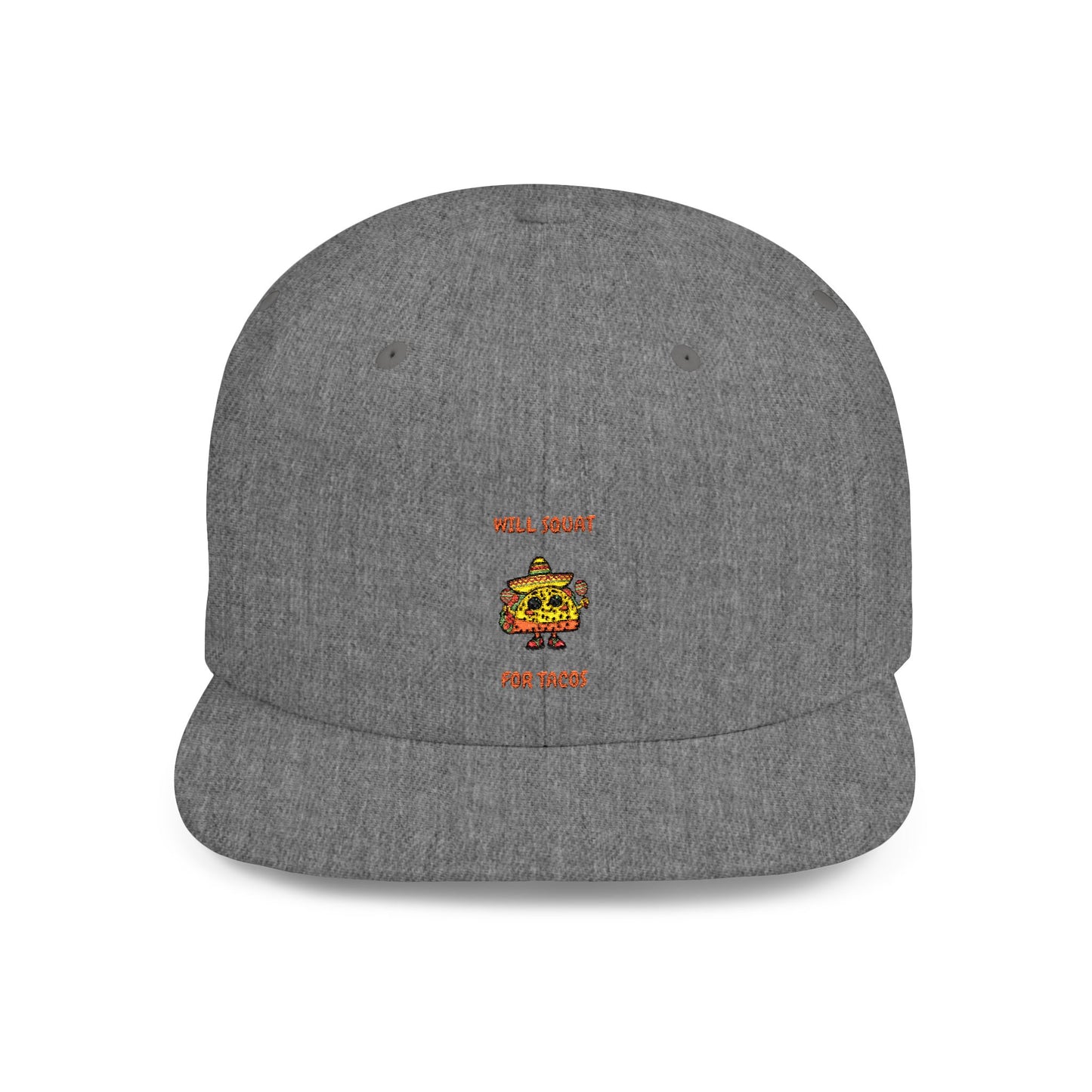 Funny Gym Snapback Hat - 'Will Squat for Tacos' Humour Joke Gym Cap