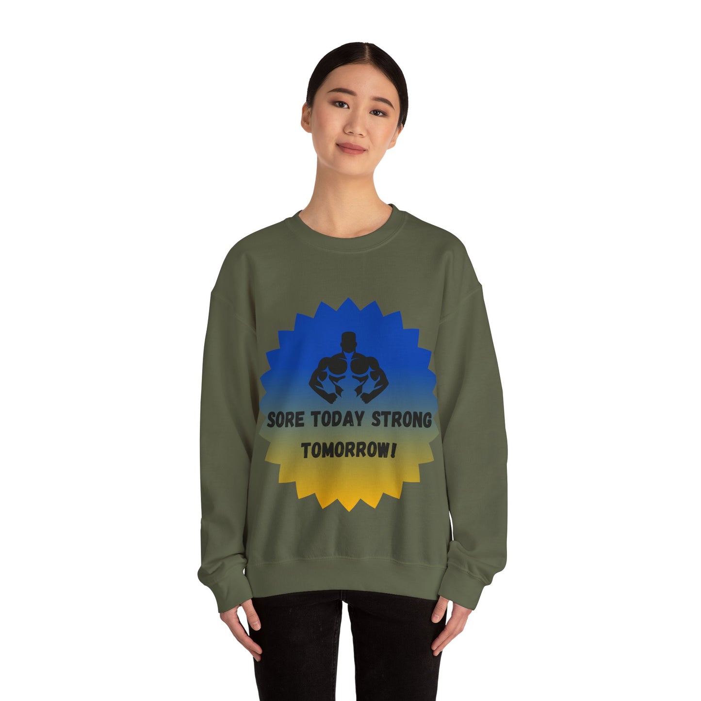 Motivational Fitness Sweatshirt - "Sore Today Strong Tomorrow" Unisex Heavy Blend™ Crewneck Humour Joke Gym Clothing