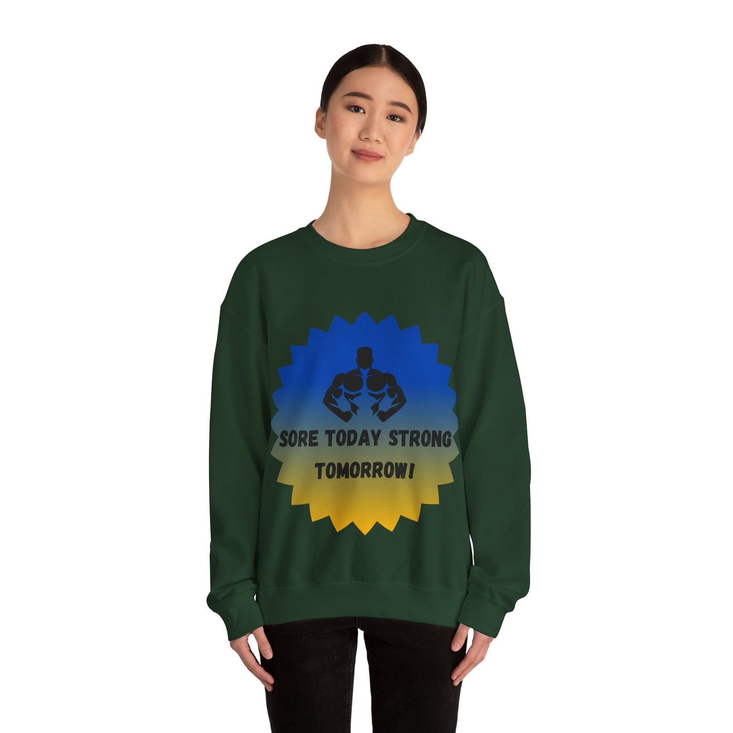 Motivational Fitness Sweatshirt - "Sore Today Strong Tomorrow" Unisex Heavy Blend™ Crewneck Humour Joke Gym Clothing
