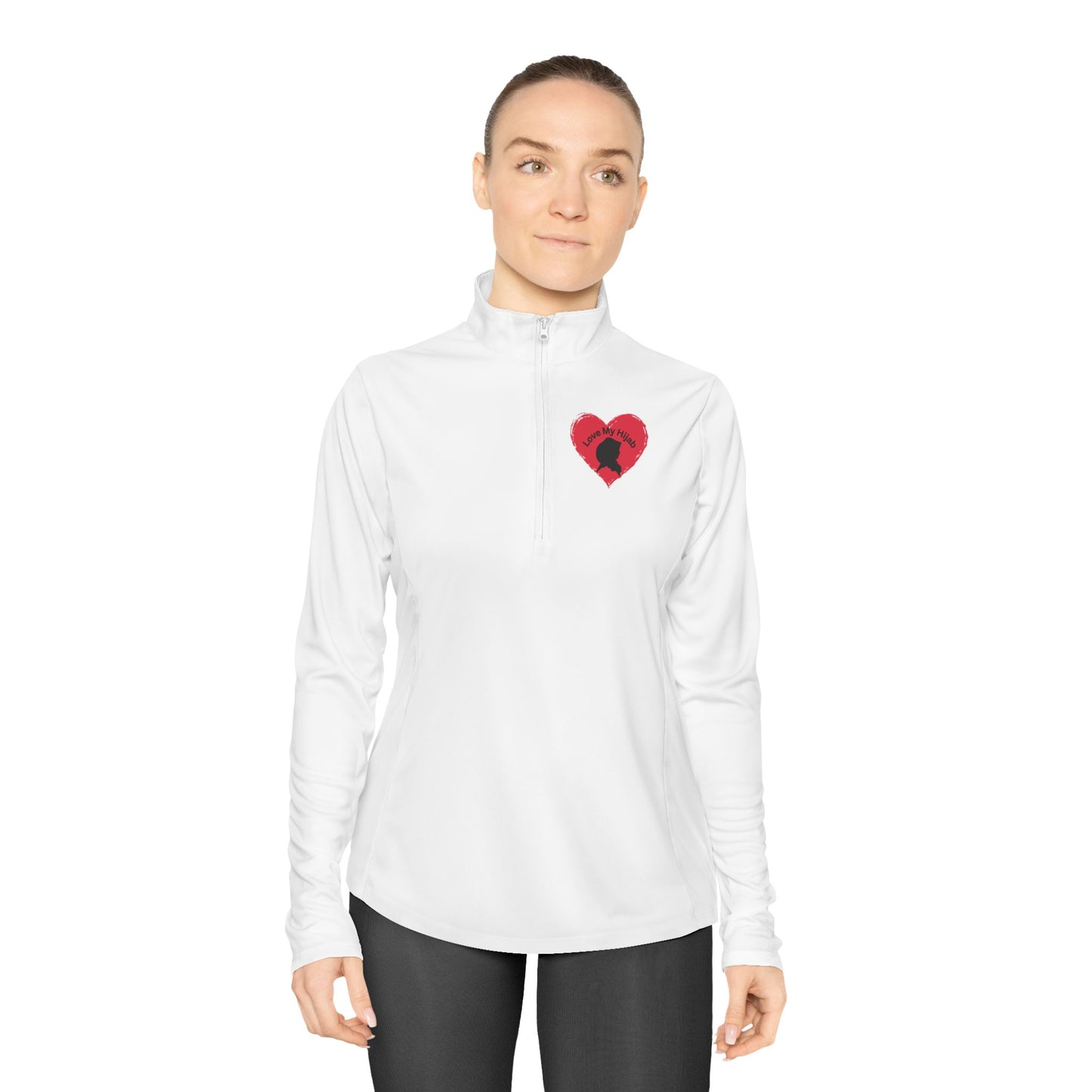 Ladies Quarter-Zip Pullover with Heart Design - Perfect for Active Lifestyle Muslim Women Clothing
