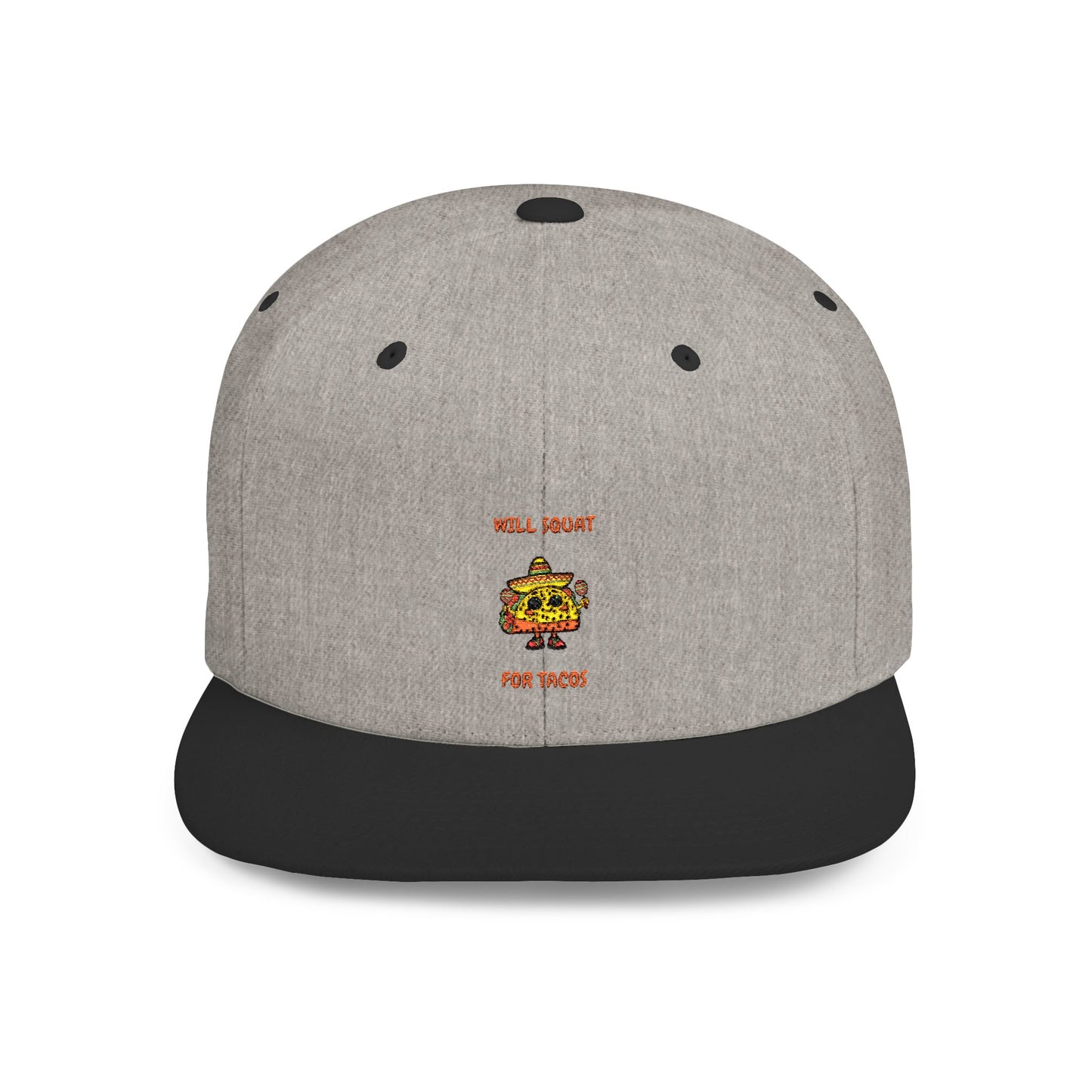 Funny Gym Snapback Hat - 'Will Squat for Tacos' Humour Joke Gym Cap