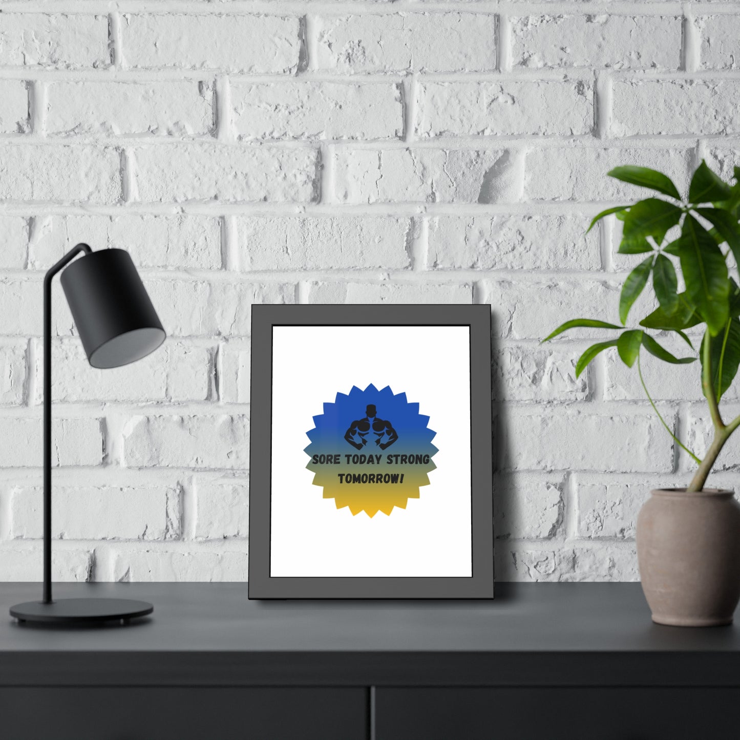 Fitness Motivation Framed Poster - 'Sore Today Strong Tomorrow!' Humour Joke Gym Accessories