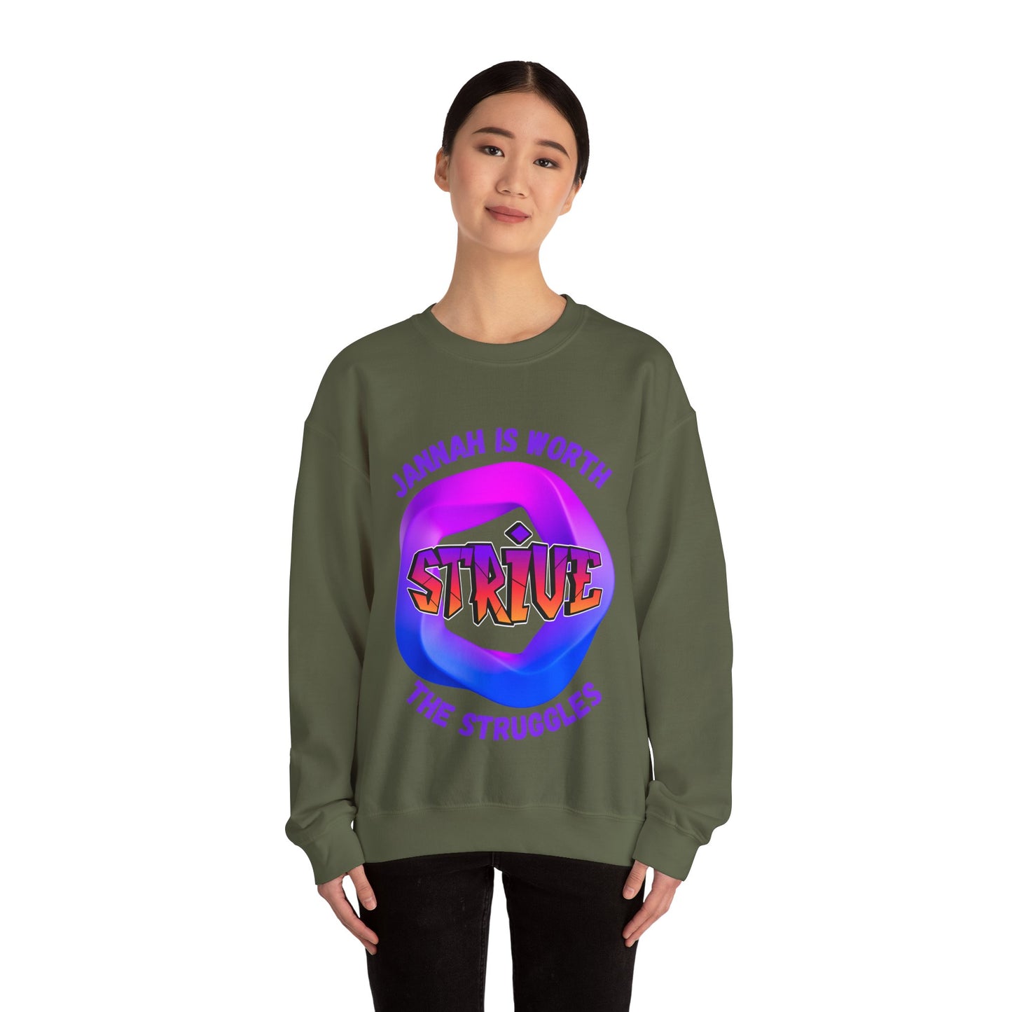 Inspiring Unisex Crewneck Sweatshirt - 'Jannah Is Worth the Struggles' Muslim Streetwear Sweat Shirt