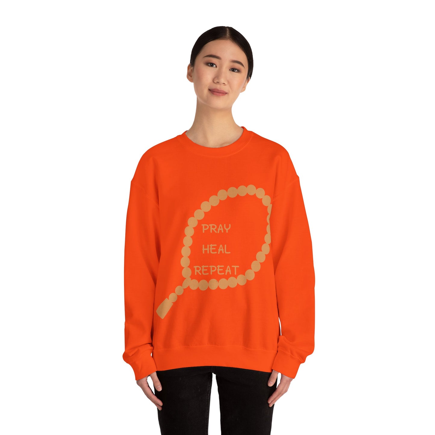 Pray Heal Repeat Crewneck Sweatshirt for Mindfulness and Healing Islamic Street Fashion