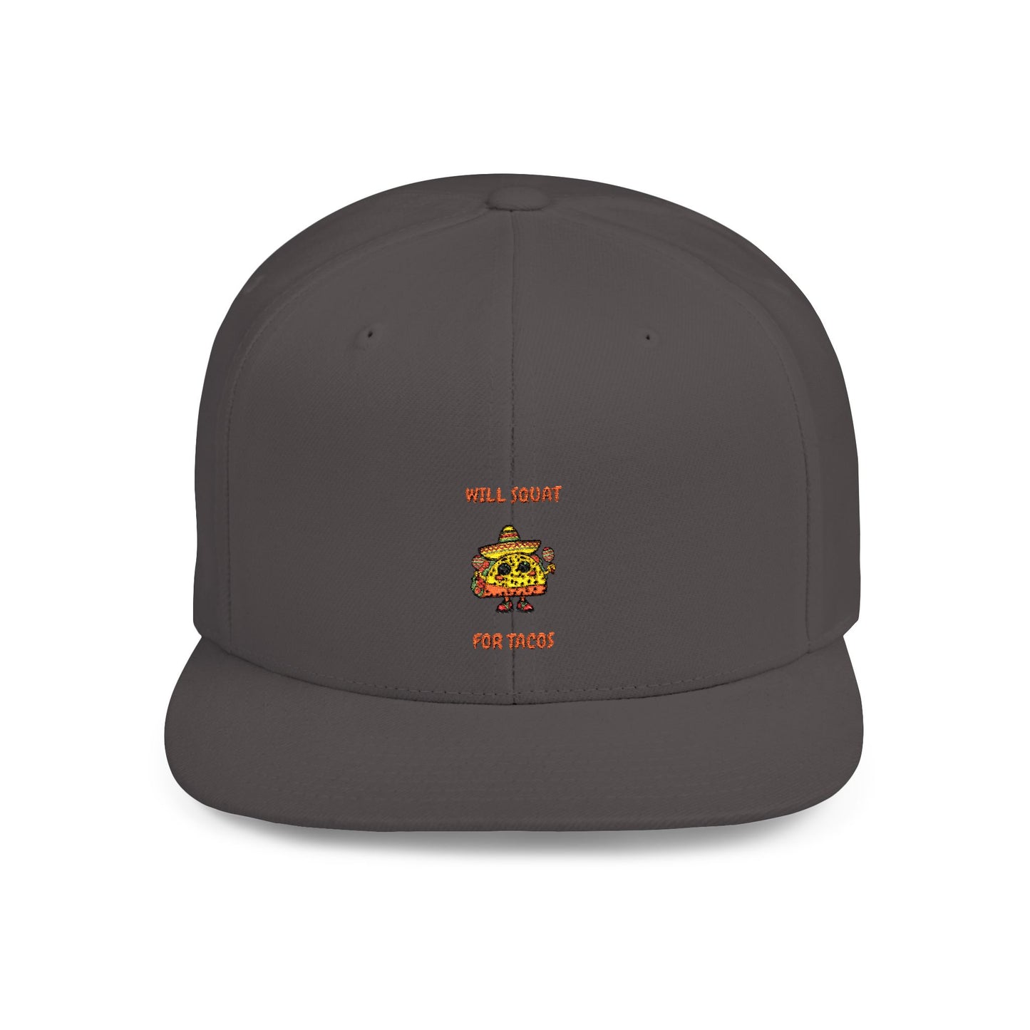 Funny Gym Snapback Hat - 'Will Squat for Tacos' Humour Joke Gym Cap