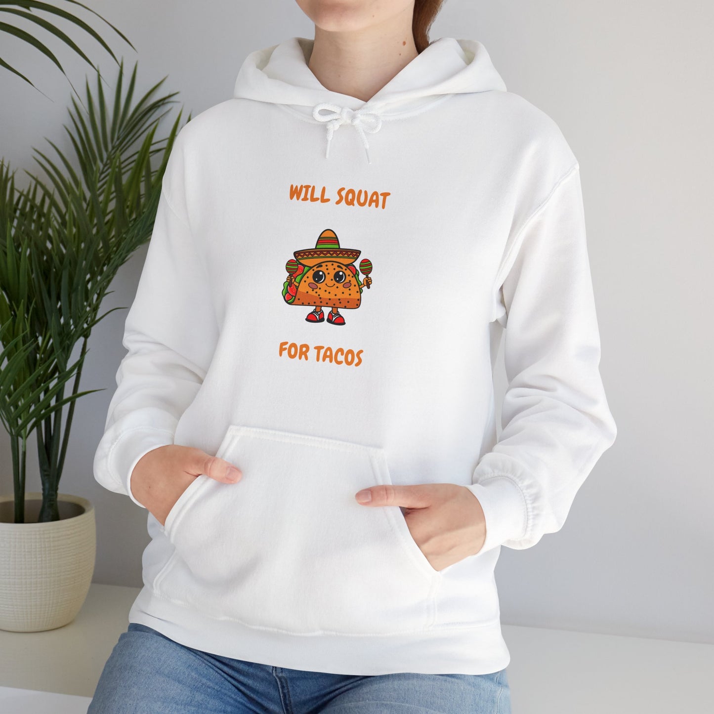 Funny Taco Sweatshirt - 'Will Squat for Tacos' Unisex Heavy Blend Hoodie Humour Joke Gym Hoodie Clothing