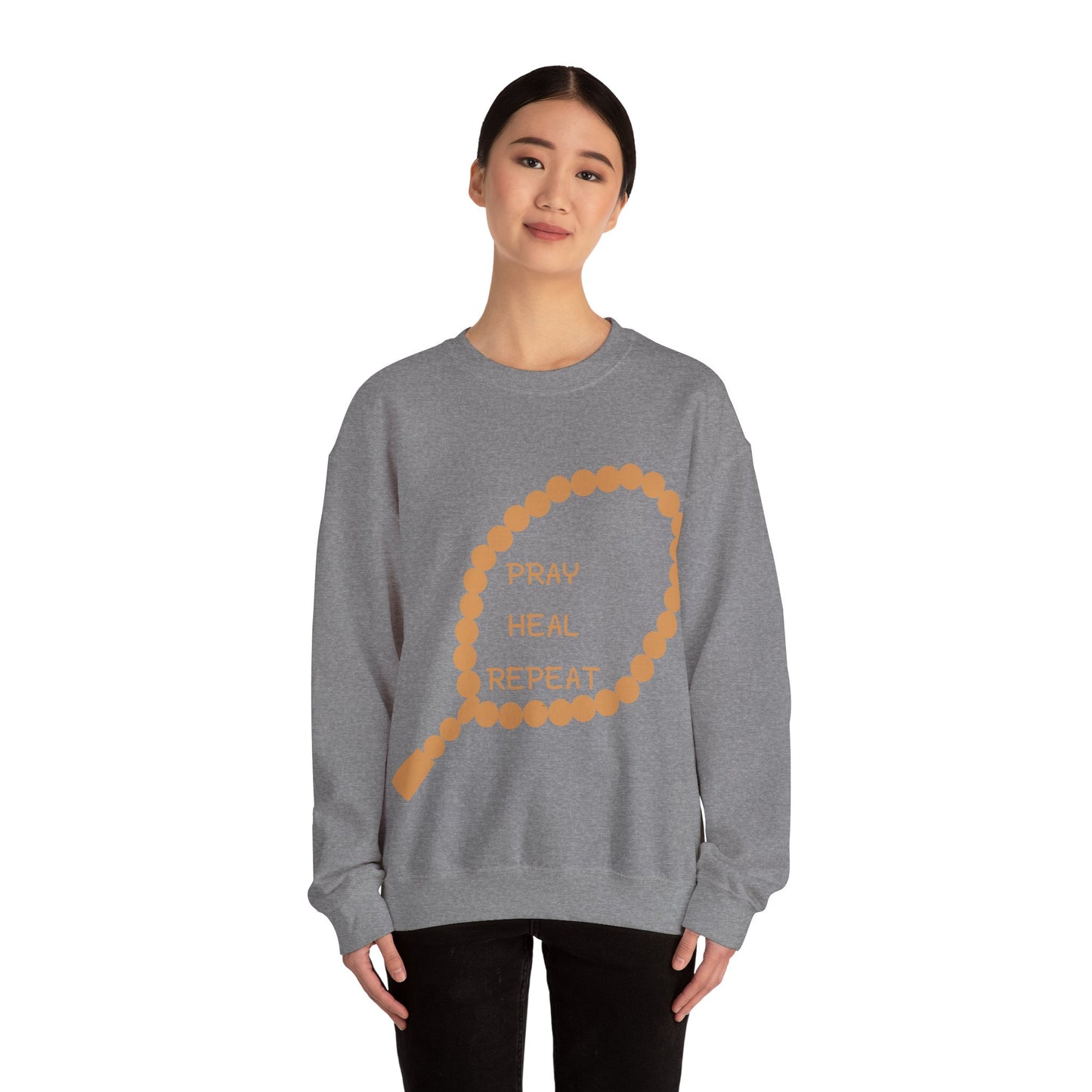 Pray Heal Repeat Crewneck Sweatshirt for Mindfulness and Healing Islamic Street Fashion