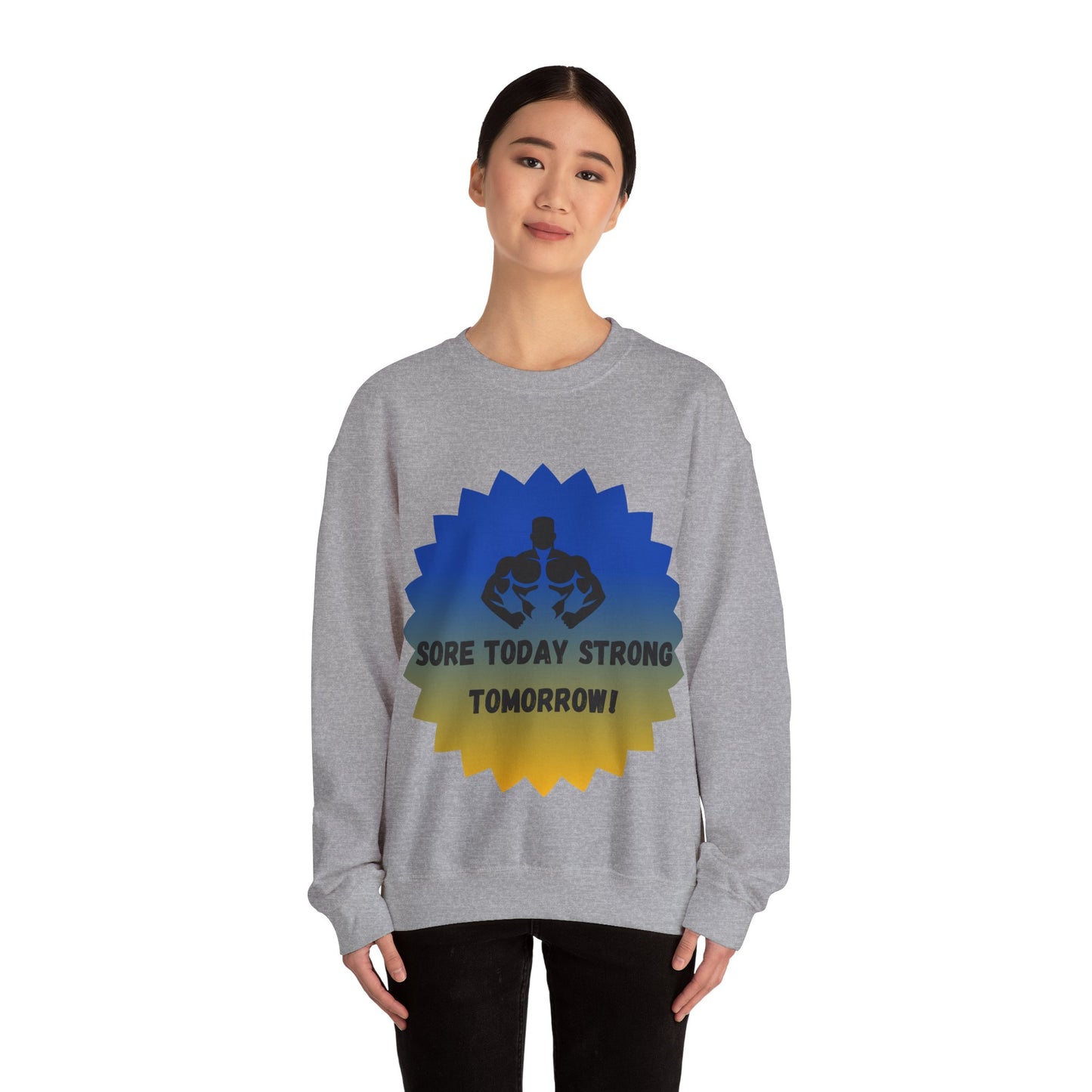Motivational Fitness Sweatshirt - "Sore Today Strong Tomorrow" Unisex Heavy Blend™ Crewneck Humour Joke Gym Clothing