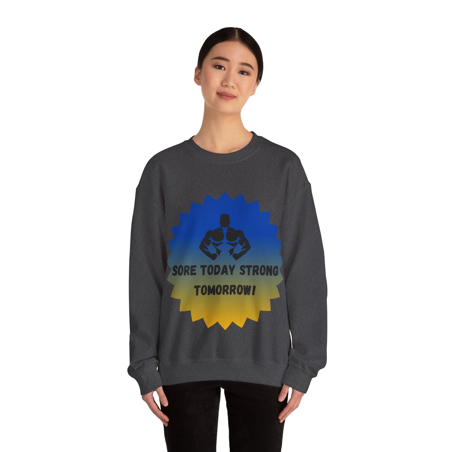 Motivational Fitness Sweatshirt - "Sore Today Strong Tomorrow" Unisex Heavy Blend™ Crewneck Humour Joke Gym Clothing