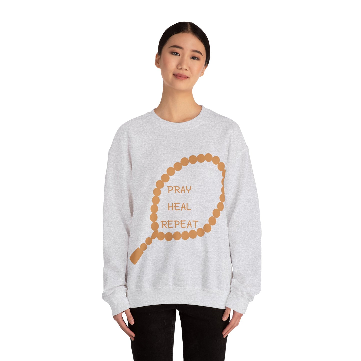 Pray Heal Repeat Crewneck Sweatshirt for Mindfulness and Healing Islamic Street Fashion