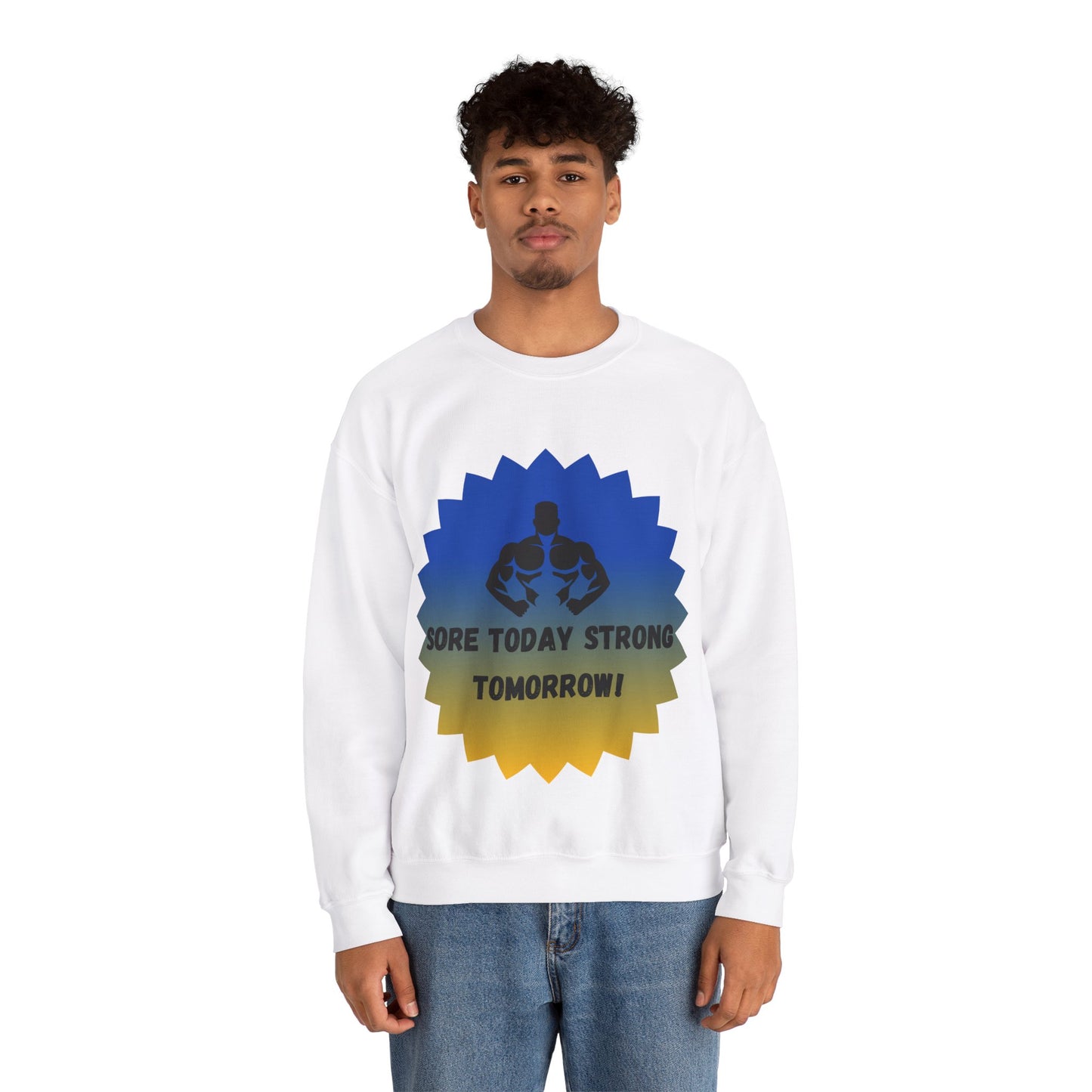 Motivational Fitness Sweatshirt - "Sore Today Strong Tomorrow" Unisex Heavy Blend™ Crewneck Humour Joke Gym Clothing