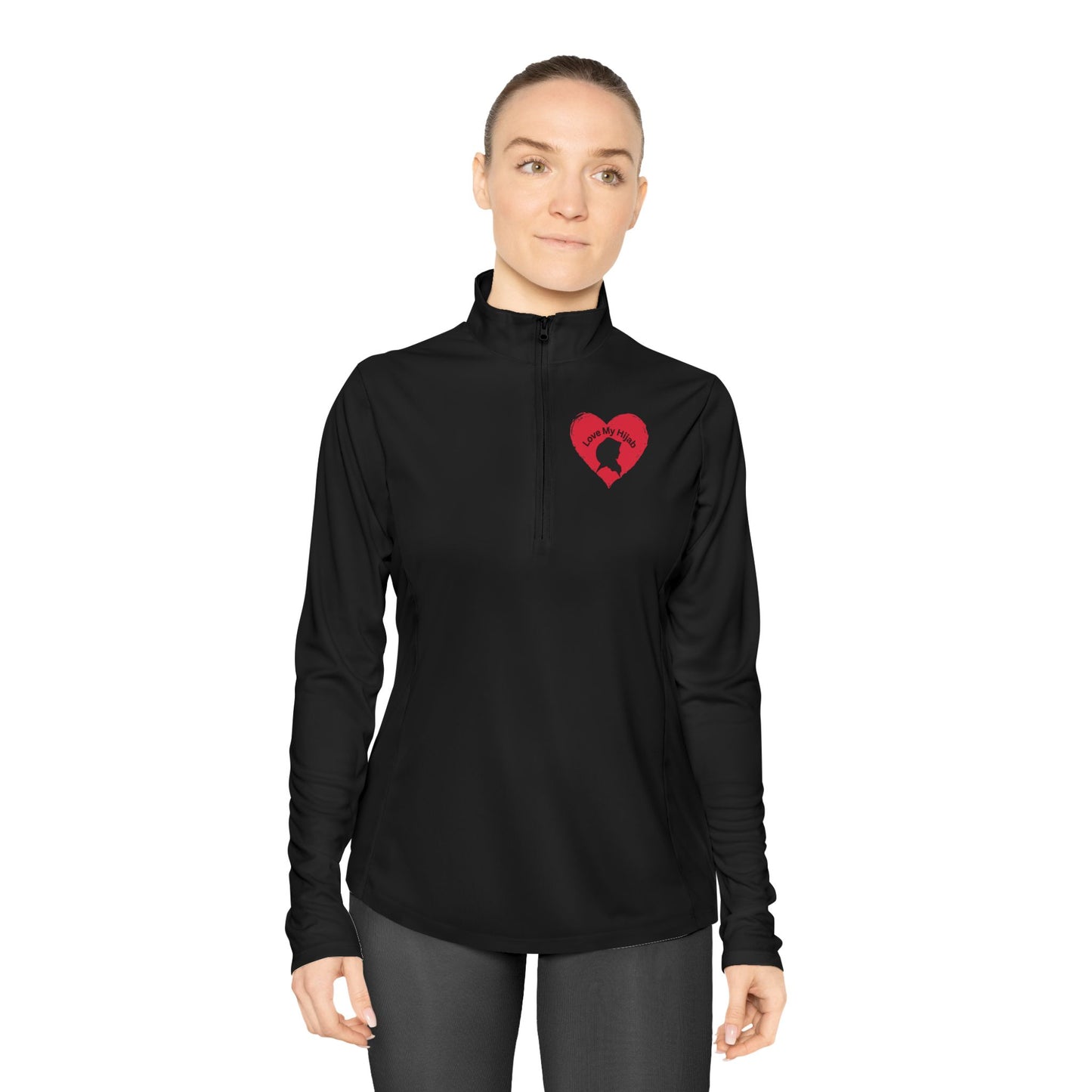 Ladies Quarter-Zip Pullover with Heart Design - Perfect for Active Lifestyle Muslim Women Clothing