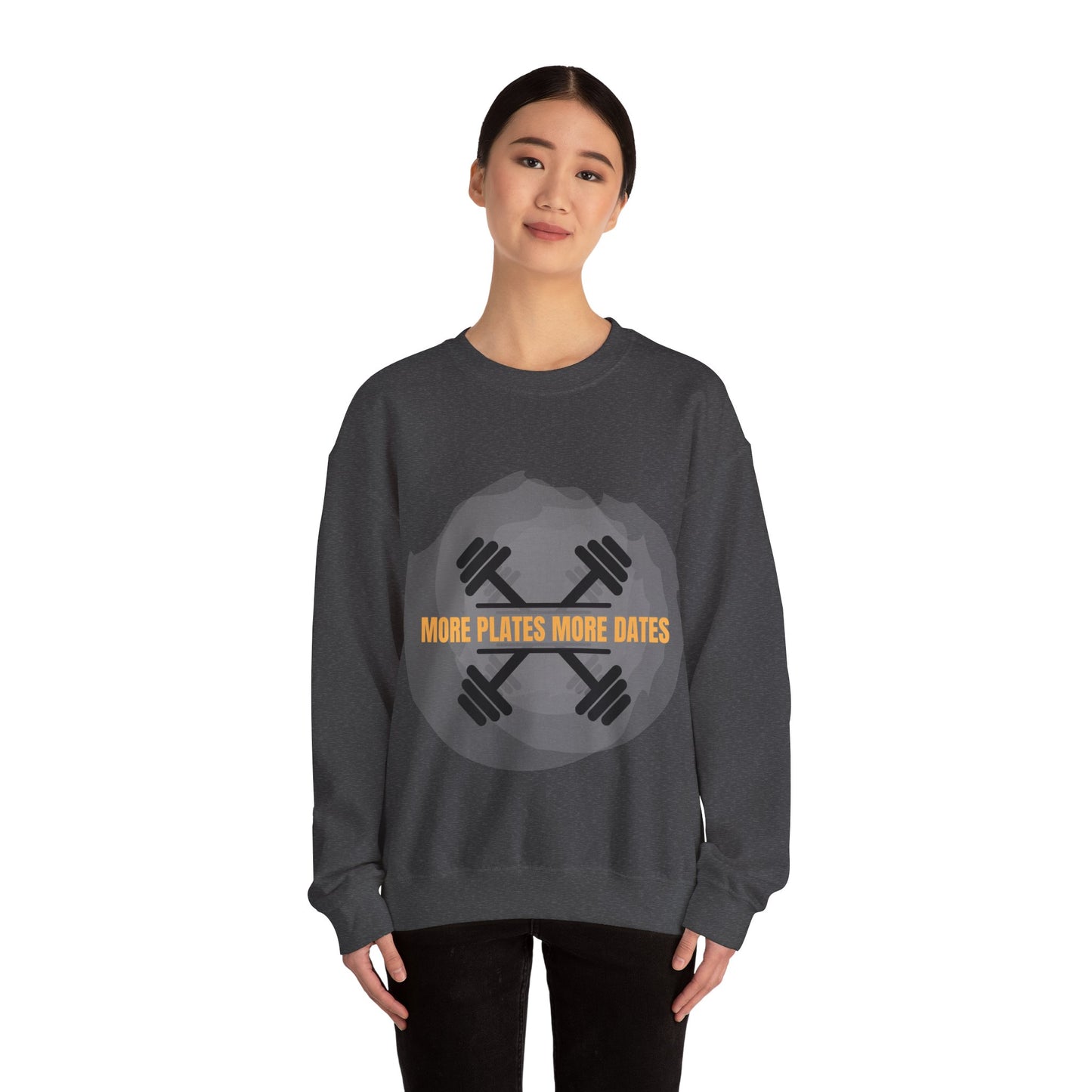 Fitness Motivational Crewneck Sweatshirt - "More Plates More Dates" Humour Joke Gym Sweat Shirt