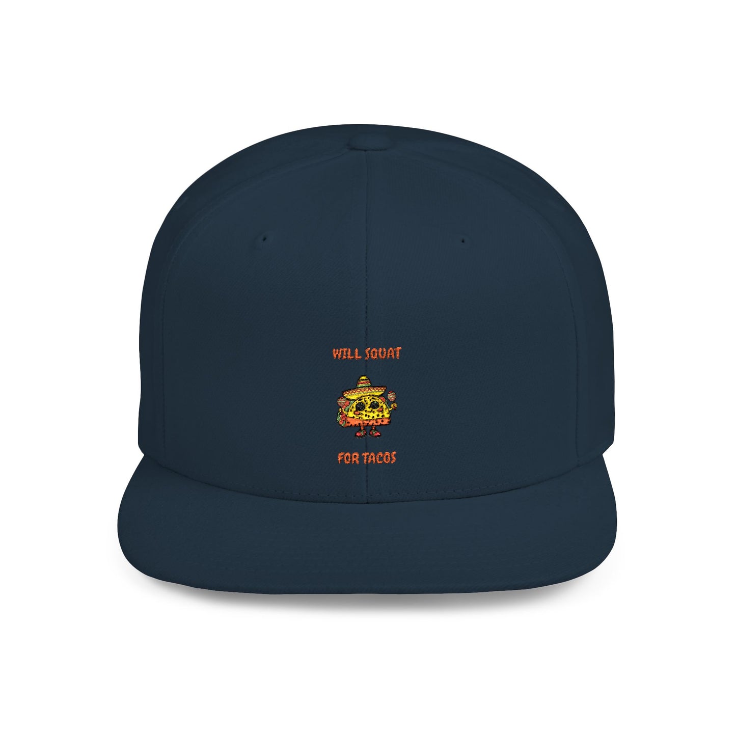 Funny Gym Snapback Hat - 'Will Squat for Tacos' Humour Joke Gym Cap