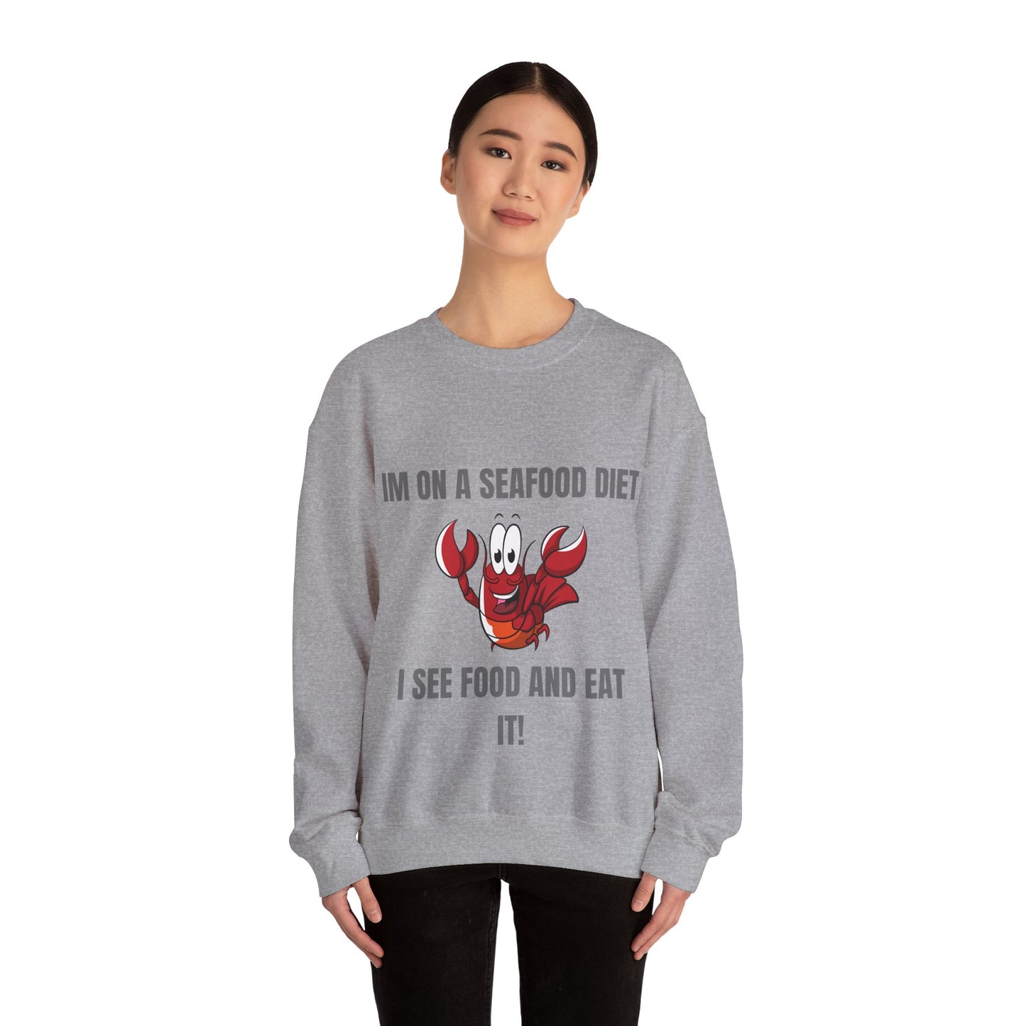 Funny Seafood Diet Sweatshirt - Unisex Heavy Blend Crewneck with Lobster Graphic Humour Joke Clothing