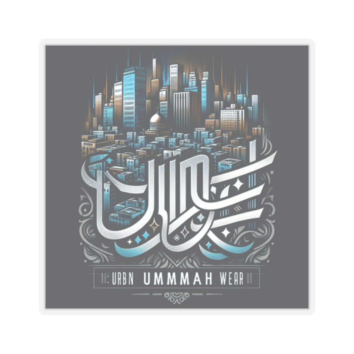 Urban Ummah Wear Kiss-Cut Stickers - Stylish Cityscape Design for Laptop & Decor Muslim Accessories