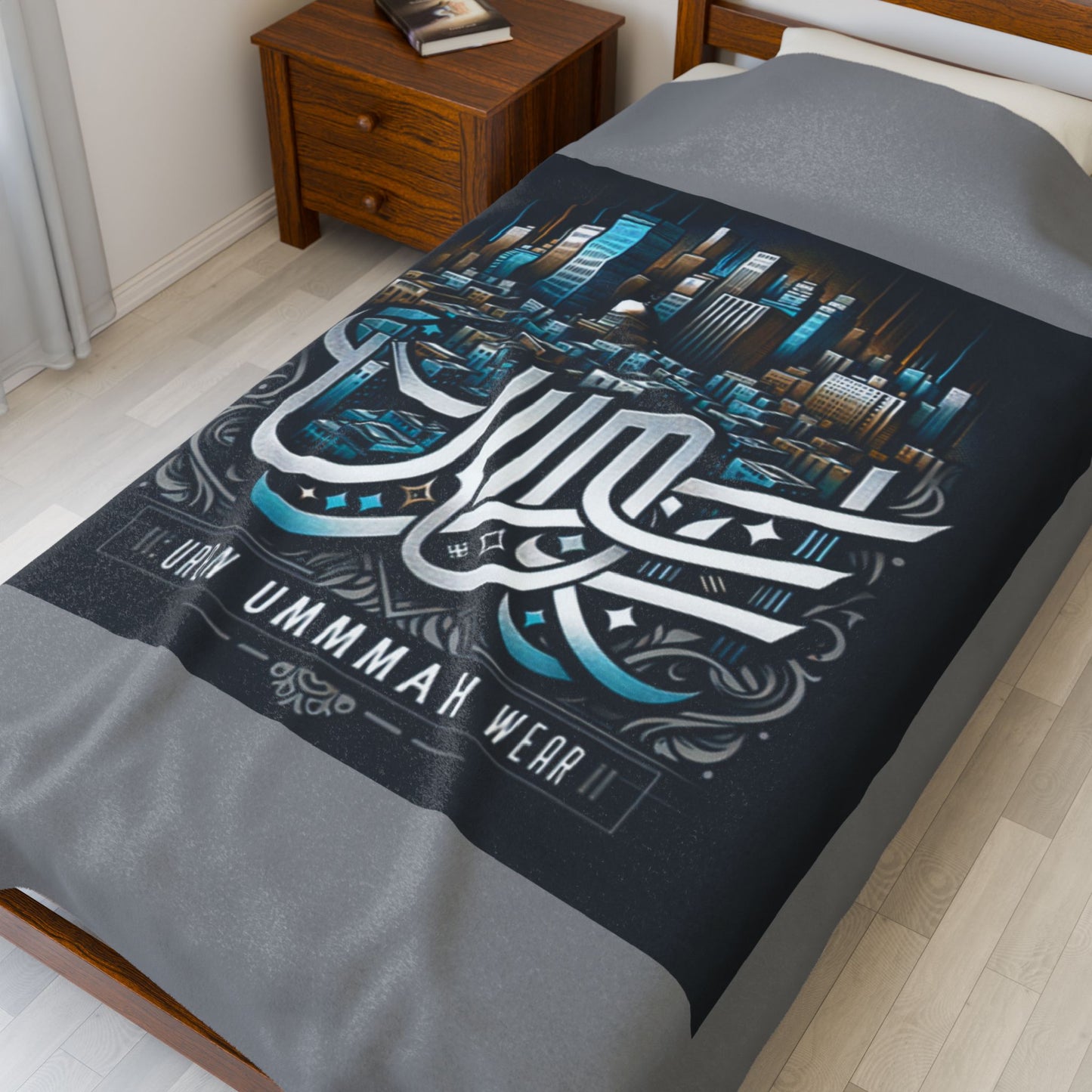 Urban Ummah Velveteen Plush Blanket - Cozy Cityscape Design Islamic Accessories