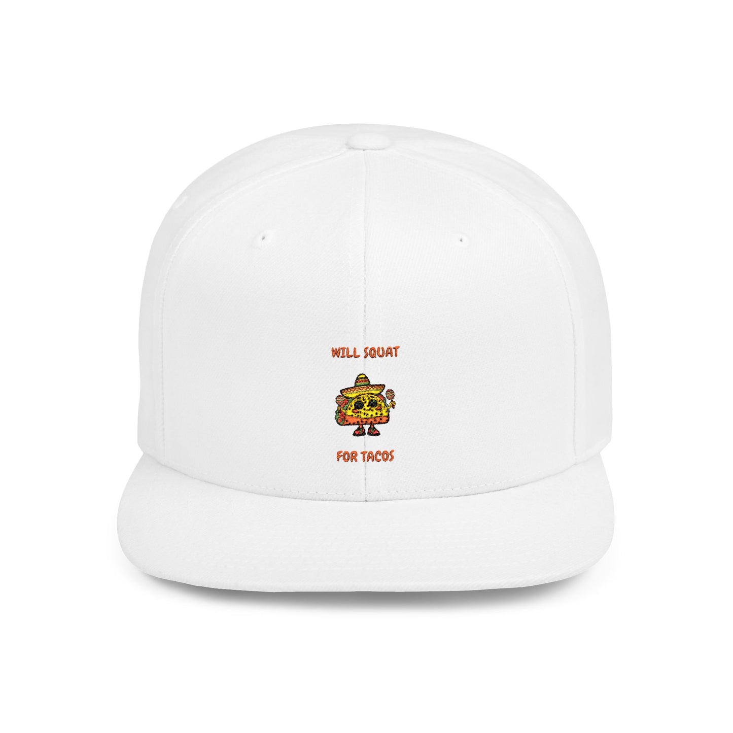 Funny Gym Snapback Hat - 'Will Squat for Tacos' Humour Joke Gym Cap