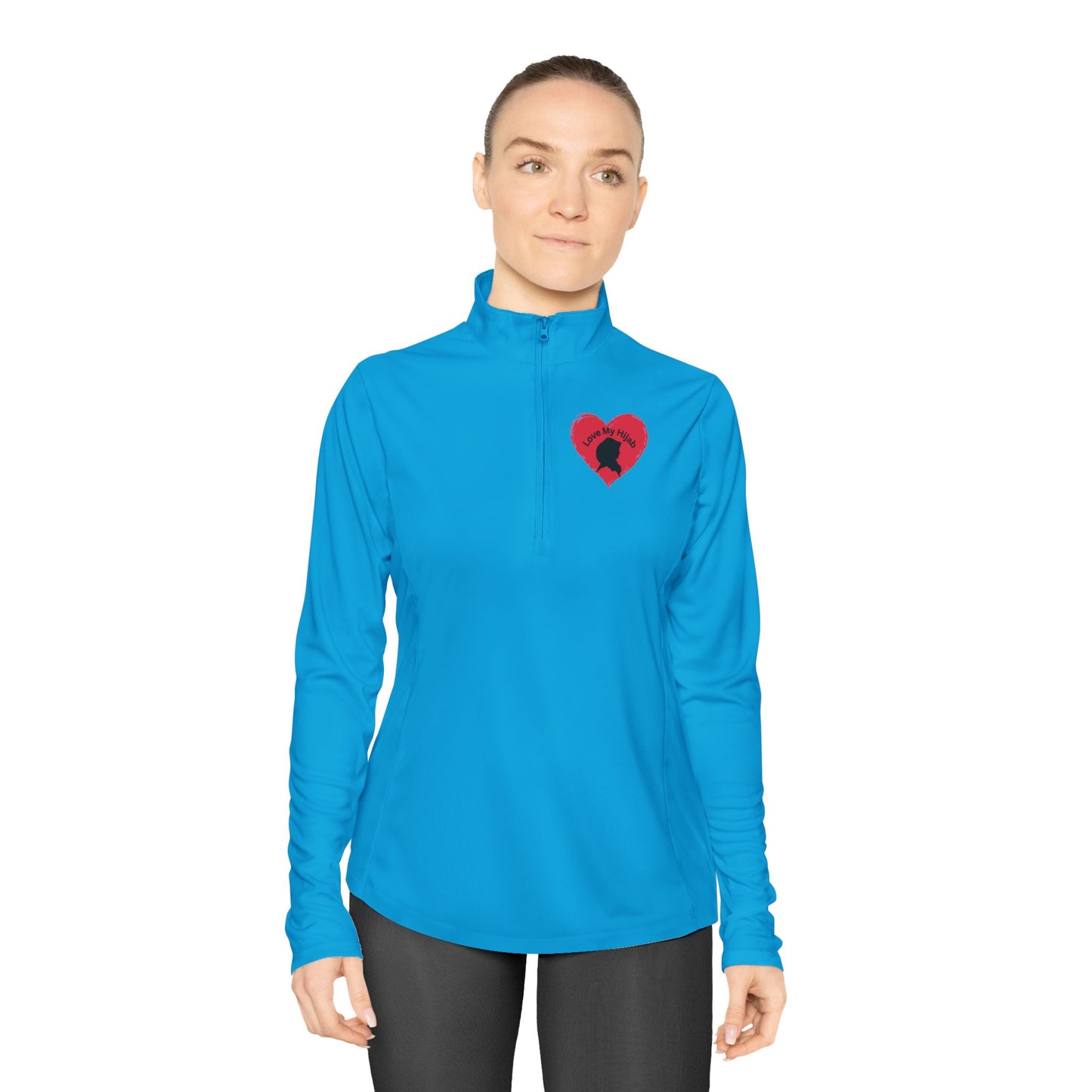 Ladies Quarter-Zip Pullover with Heart Design - Perfect for Active Lifestyle Muslim Women Clothing