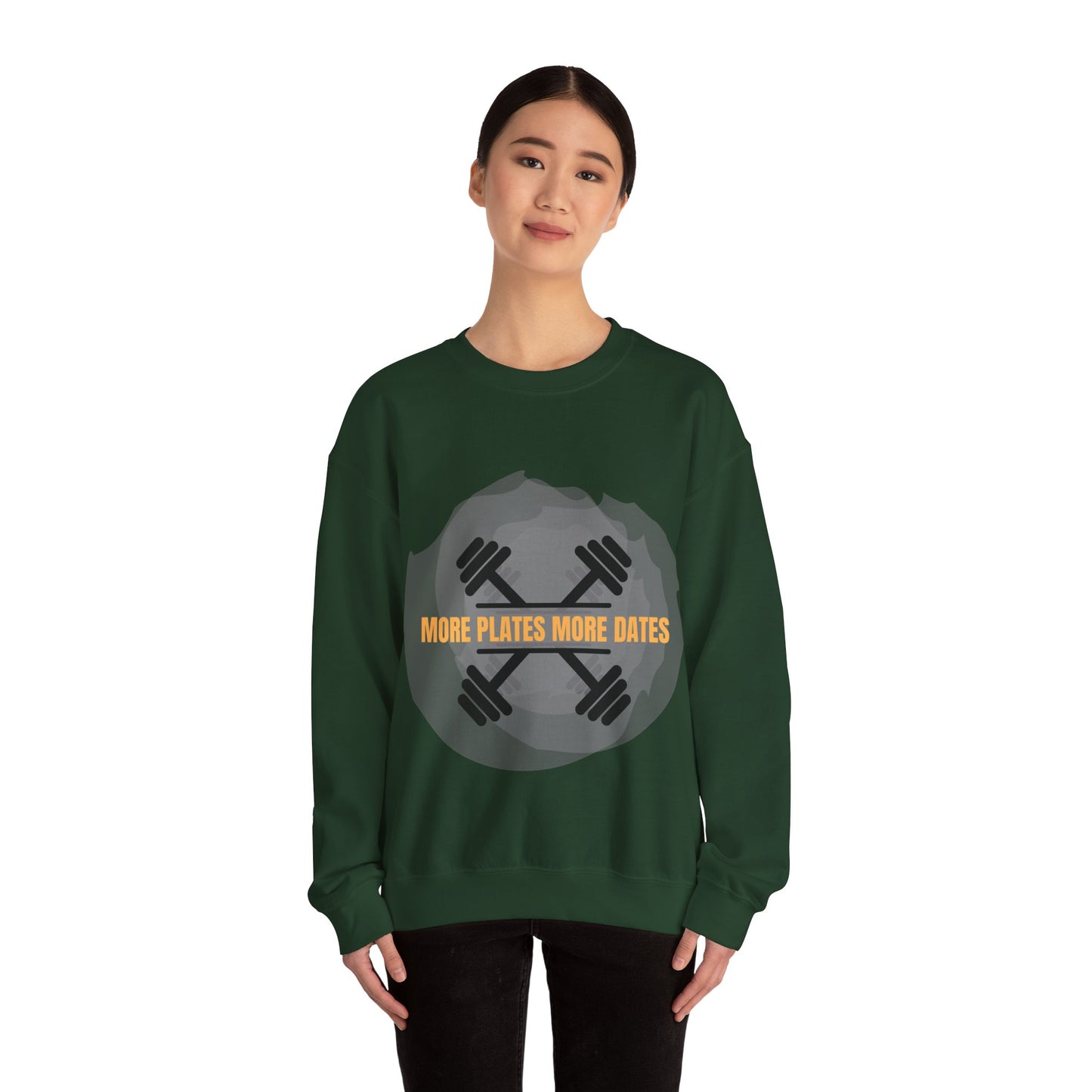 Fitness Motivational Crewneck Sweatshirt - "More Plates More Dates" Humour Joke Gym Sweat Shirt