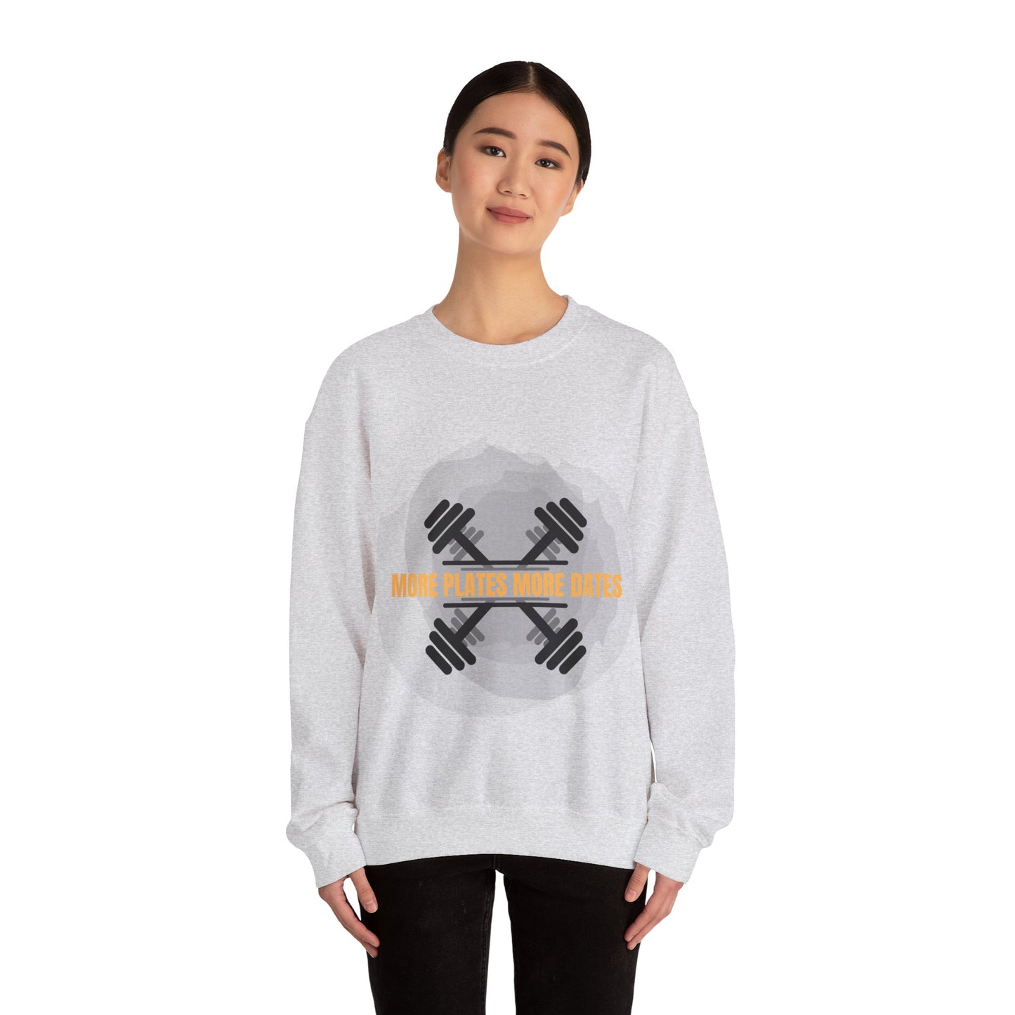 Fitness Motivational Crewneck Sweatshirt - "More Plates More Dates" Humour Joke Gym Sweat Shirt