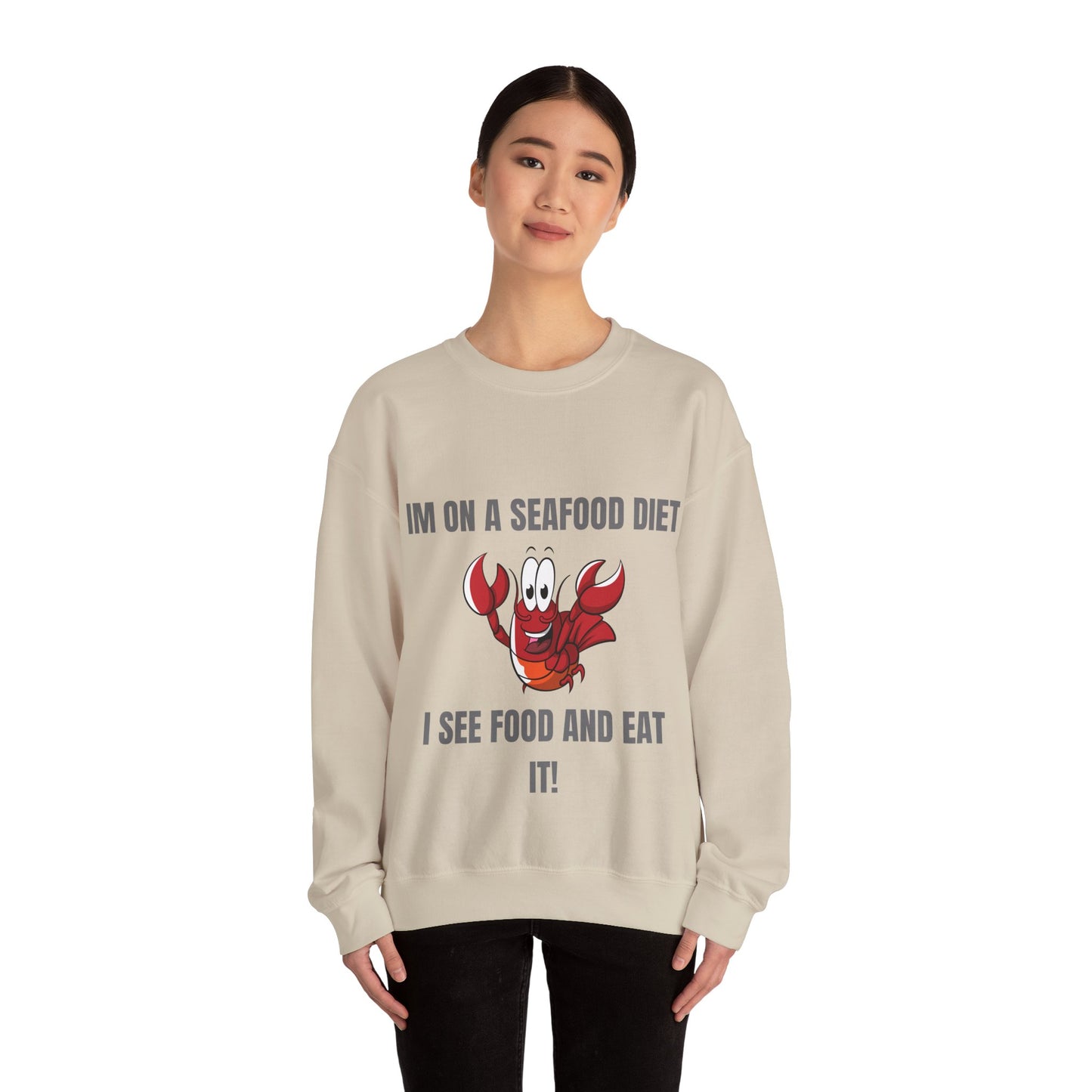 Funny Seafood Diet Sweatshirt - Unisex Heavy Blend Crewneck with Lobster Graphic Humour Joke Clothing