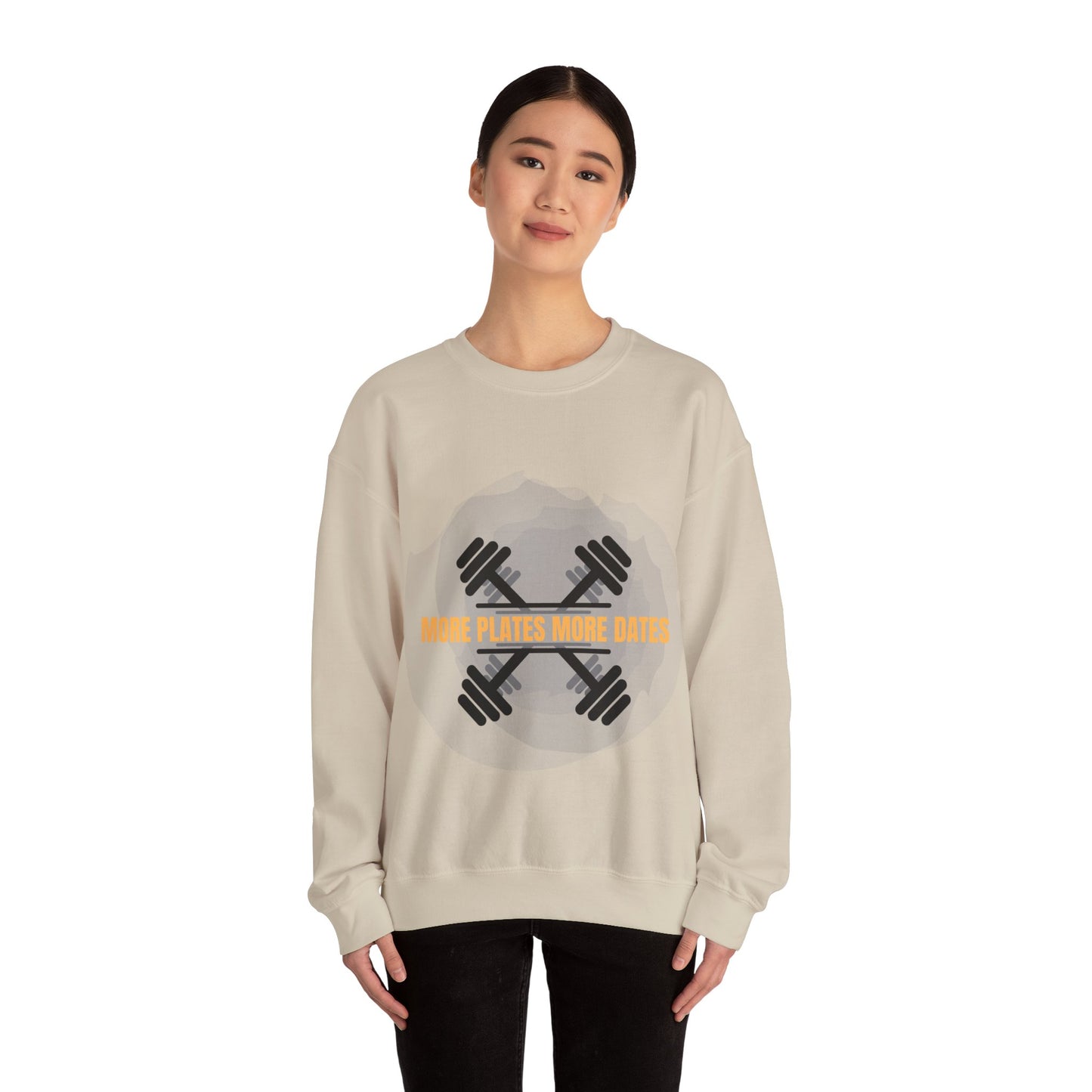Fitness Motivational Crewneck Sweatshirt - "More Plates More Dates" Humour Joke Gym Sweat Shirt