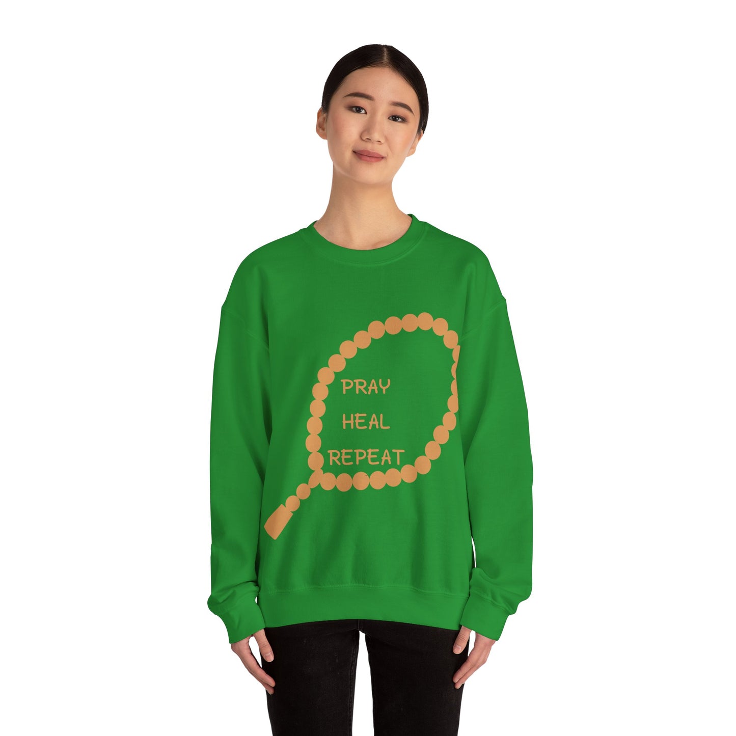 Pray Heal Repeat Crewneck Sweatshirt for Mindfulness and Healing Islamic Street Fashion