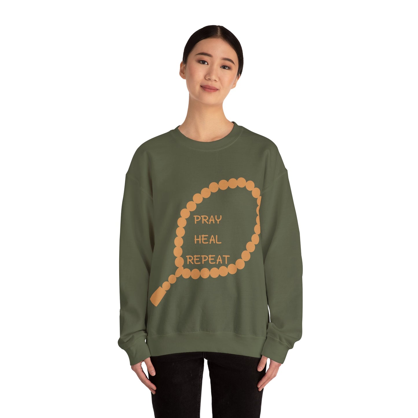 Pray Heal Repeat Crewneck Sweatshirt for Mindfulness and Healing Islamic Street Fashion
