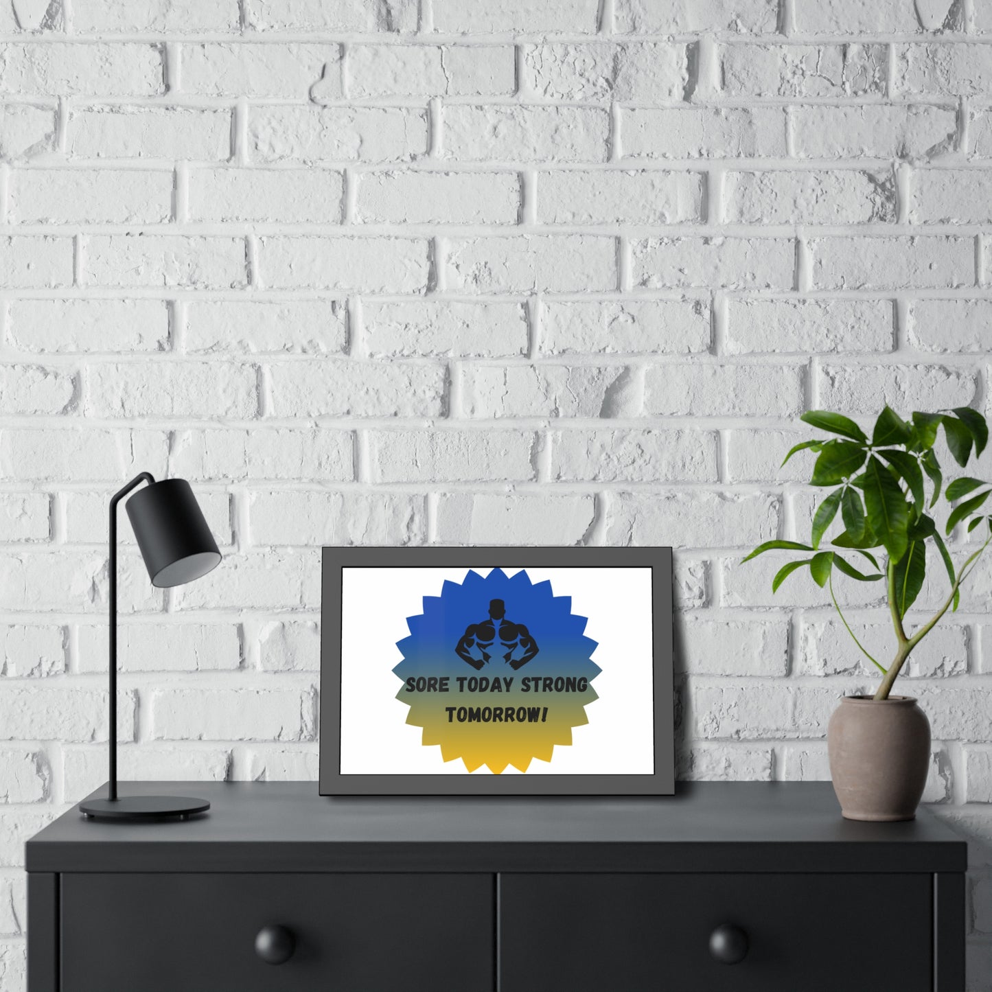 Fitness Motivation Framed Poster - 'Sore Today Strong Tomorrow!' Humour Joke Gym Accessories