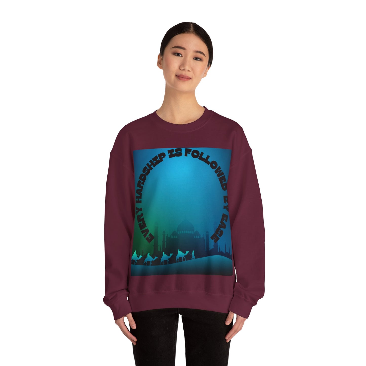Inspirational Crewneck Sweatshirt - Every Hardship is Followed by Ease Modern Islamic Clothing