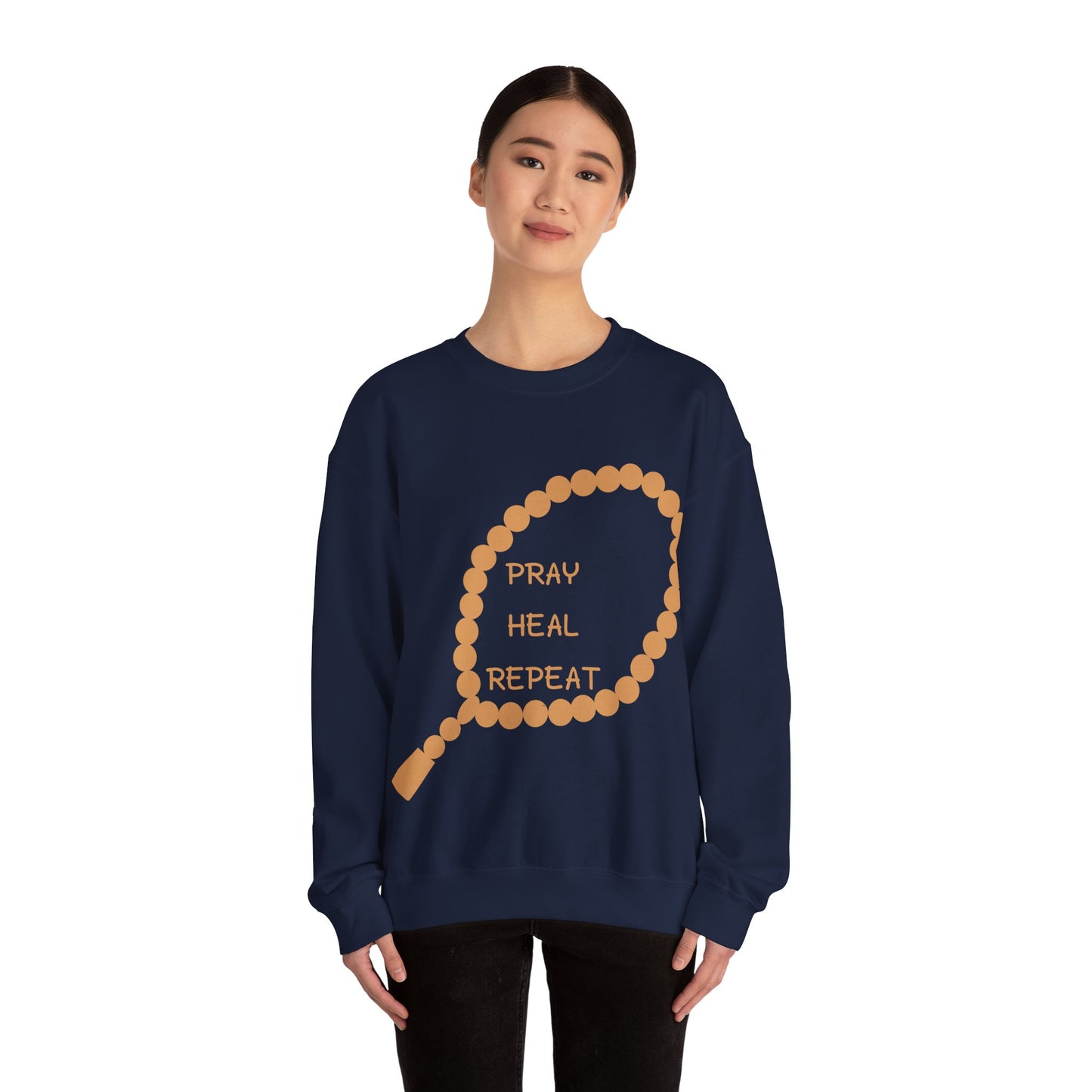 Pray Heal Repeat Crewneck Sweatshirt for Mindfulness and Healing Islamic Street Fashion