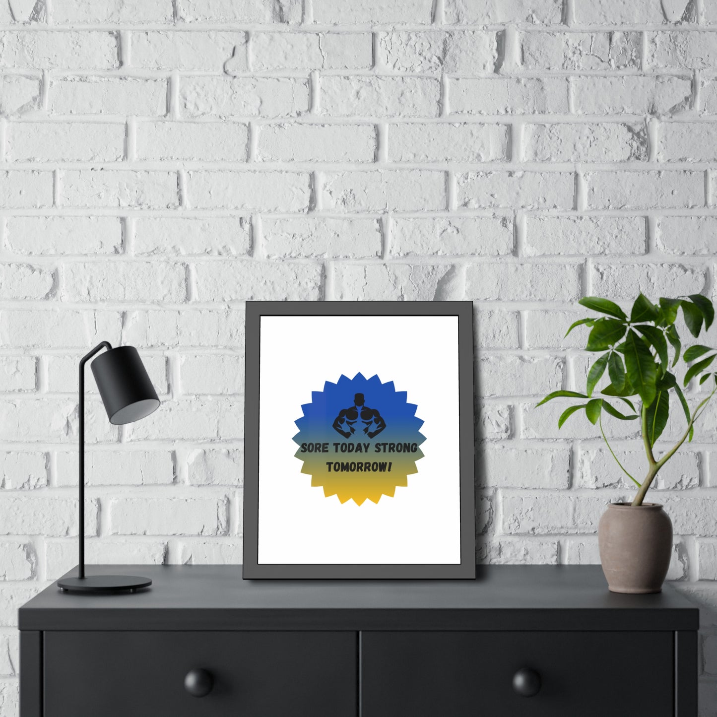 Fitness Motivation Framed Poster - 'Sore Today Strong Tomorrow!' Humour Joke Gym Accessories