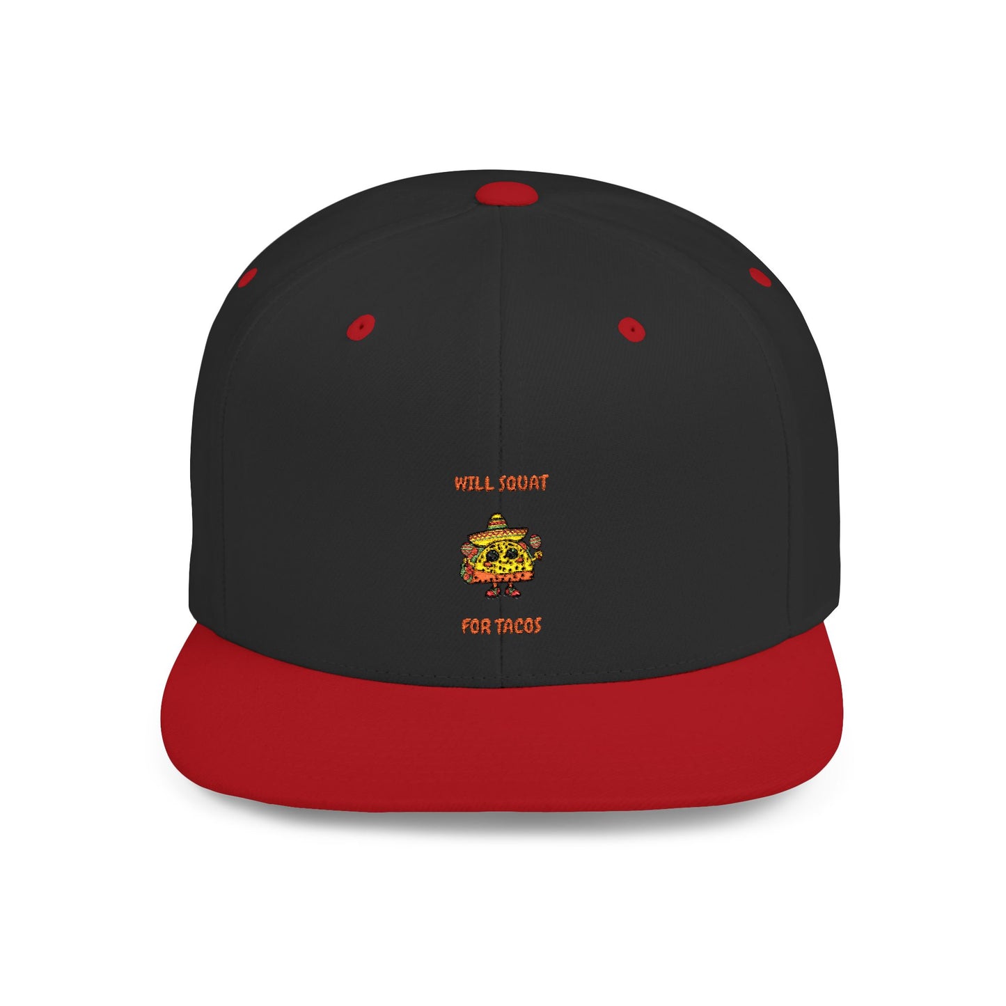 Funny Gym Snapback Hat - 'Will Squat for Tacos' Humour Joke Gym Cap