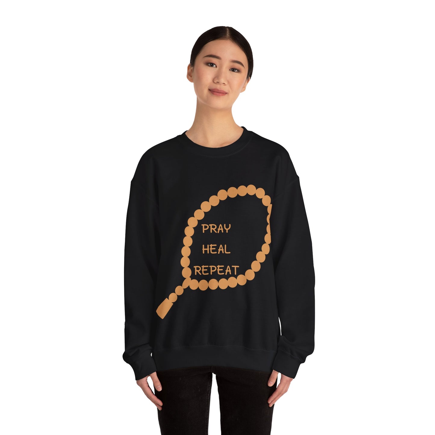 Pray Heal Repeat Crewneck Sweatshirt for Mindfulness and Healing Islamic Street Fashion