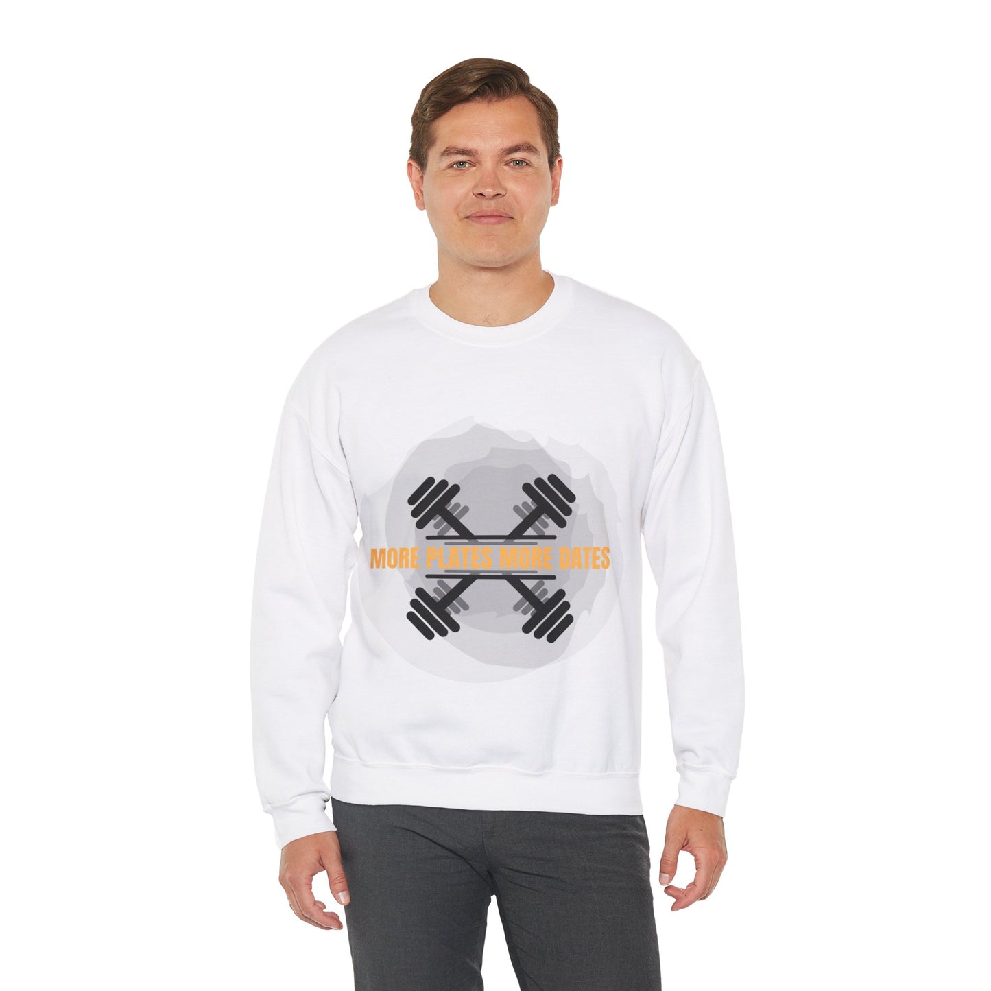 Fitness Motivational Crewneck Sweatshirt - "More Plates More Dates" Humour Joke Gym Sweat Shirt