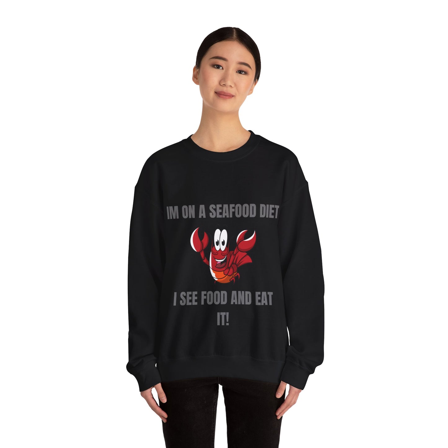 Funny Seafood Diet Sweatshirt - Unisex Heavy Blend Crewneck with Lobster Graphic Humour Joke Clothing