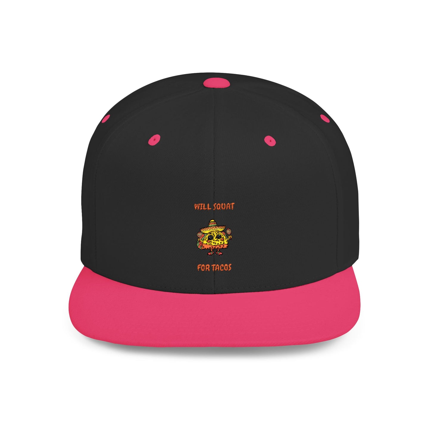 Funny Gym Snapback Hat - 'Will Squat for Tacos' Humour Joke Gym Cap