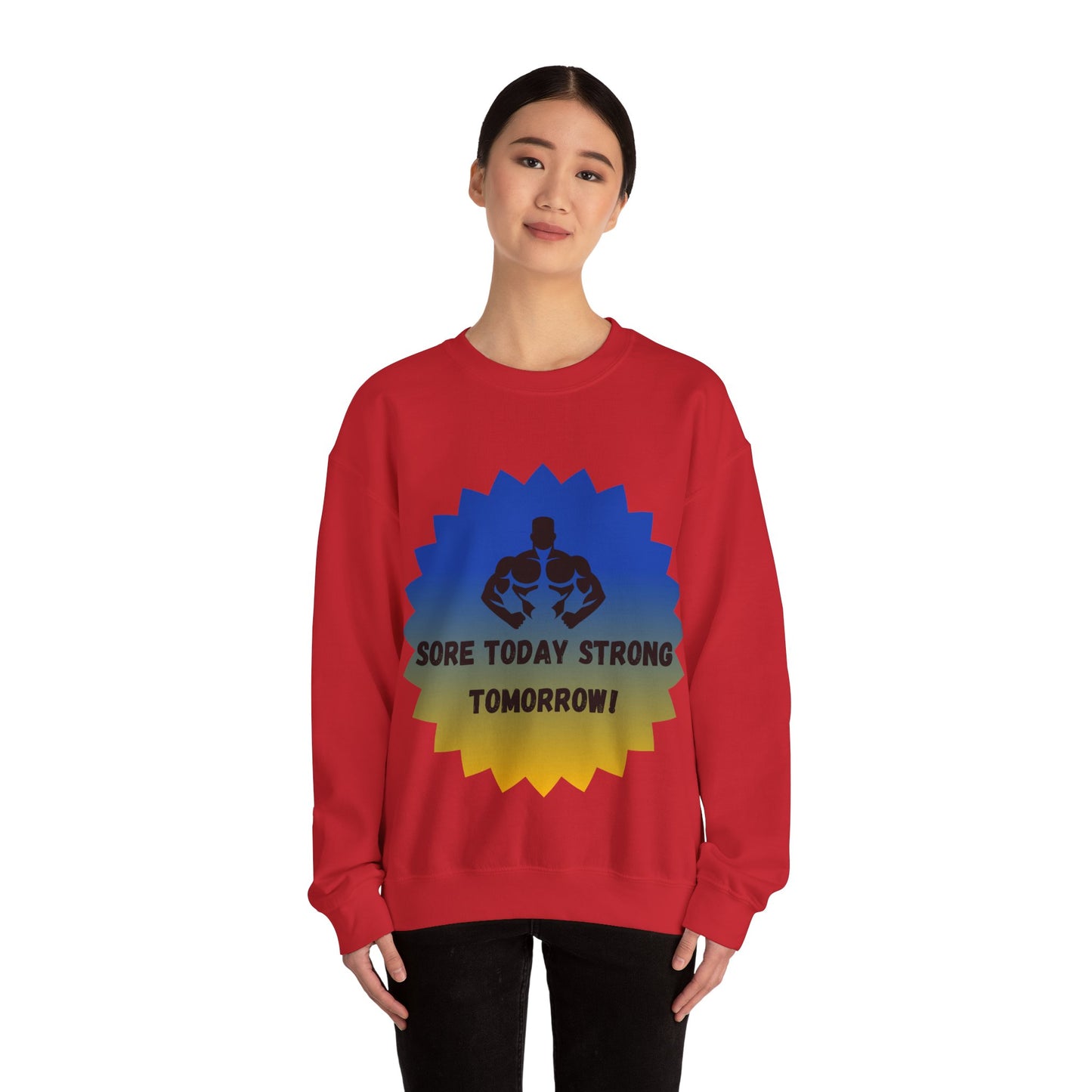 Motivational Fitness Sweatshirt - "Sore Today Strong Tomorrow" Unisex Heavy Blend™ Crewneck Humour Joke Gym Clothing