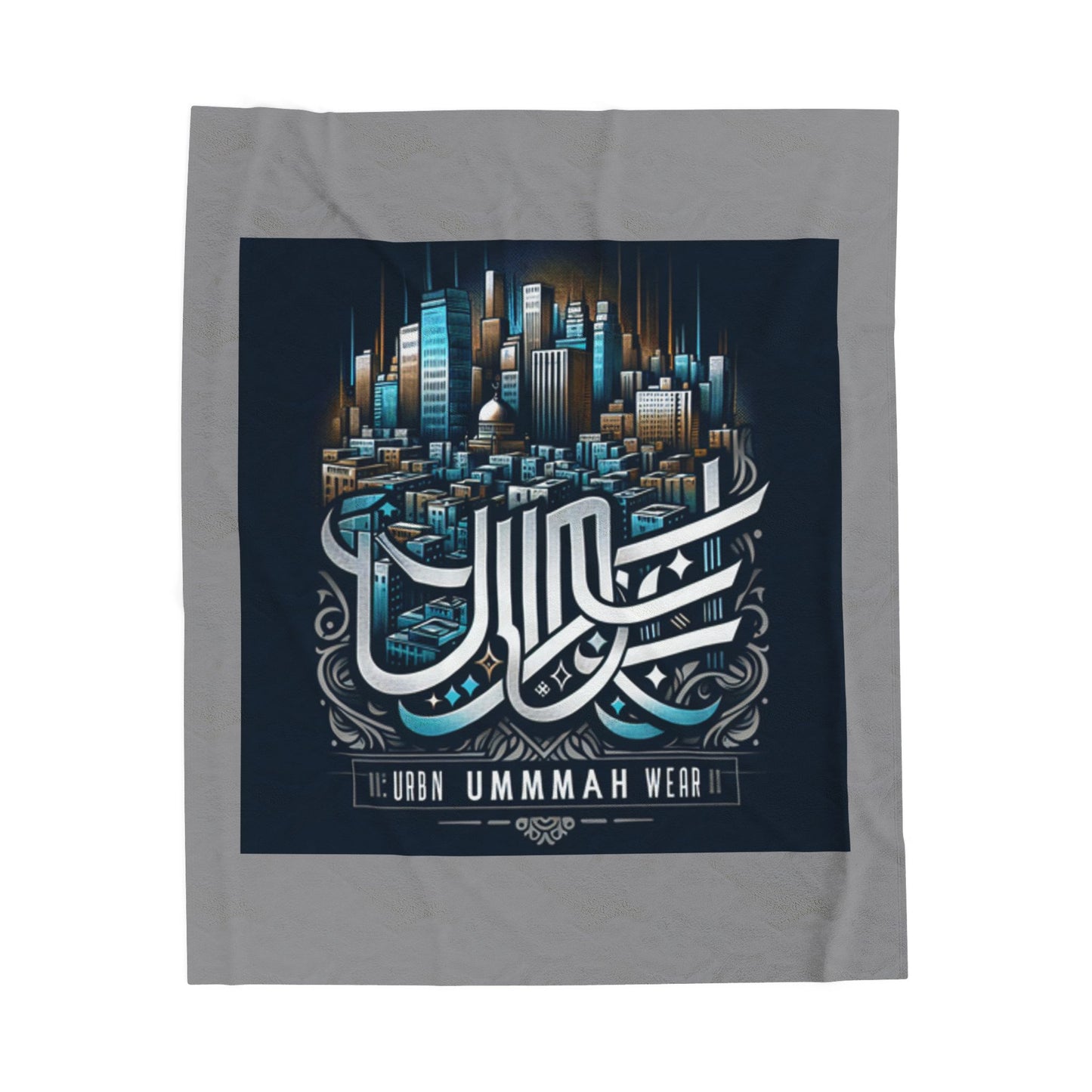 Urban Ummah Velveteen Plush Blanket - Cozy Cityscape Design Islamic Accessories