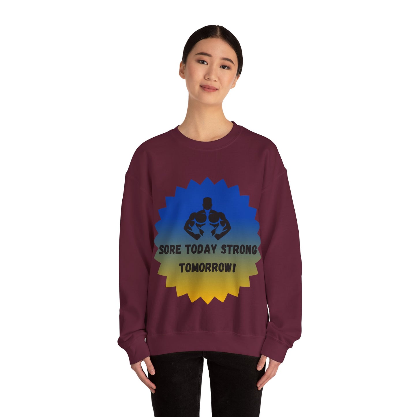 Motivational Fitness Sweatshirt - "Sore Today Strong Tomorrow" Unisex Heavy Blend™ Crewneck Humour Joke Gym Clothing