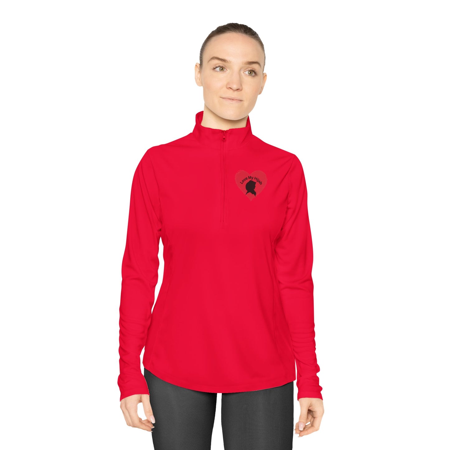 Ladies Quarter-Zip Pullover with Heart Design - Perfect for Active Lifestyle Muslim Women Clothing
