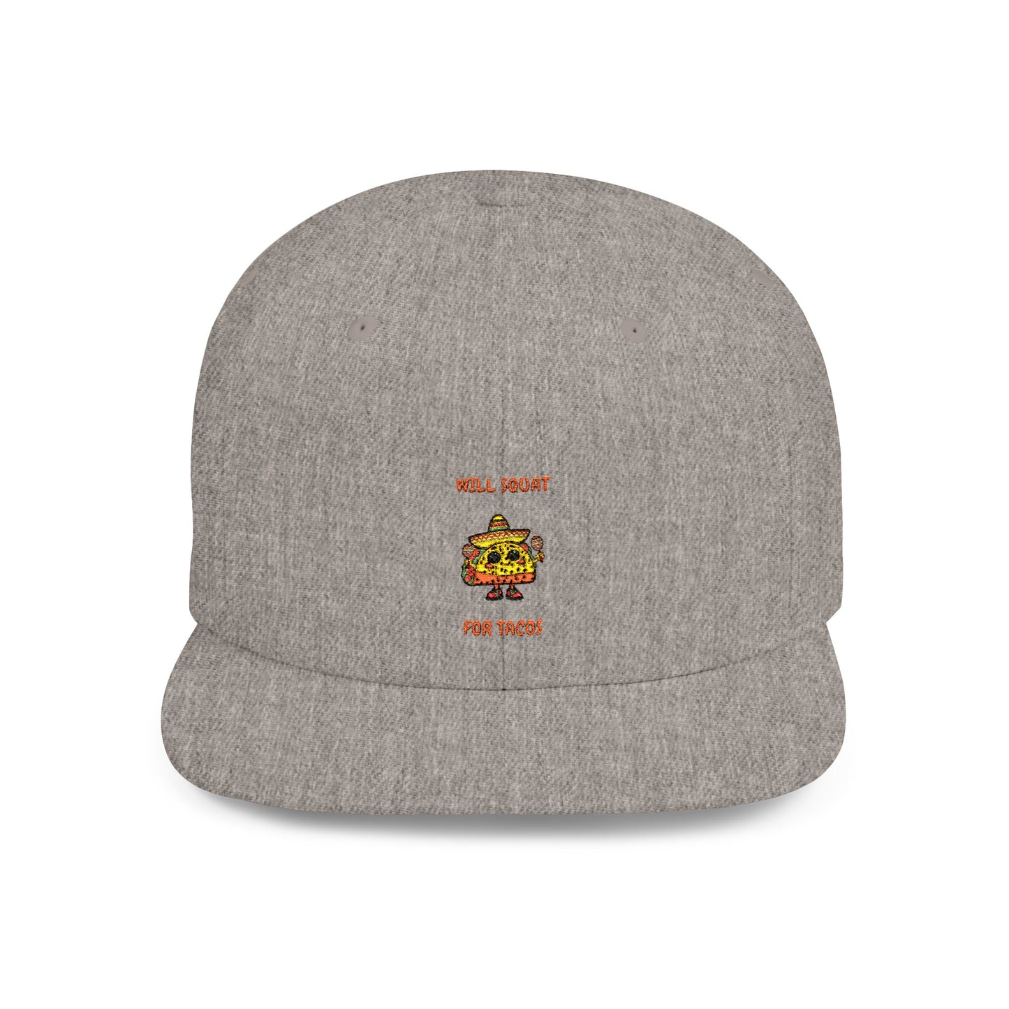 Funny Gym Snapback Hat - 'Will Squat for Tacos' Humour Joke Gym Cap
