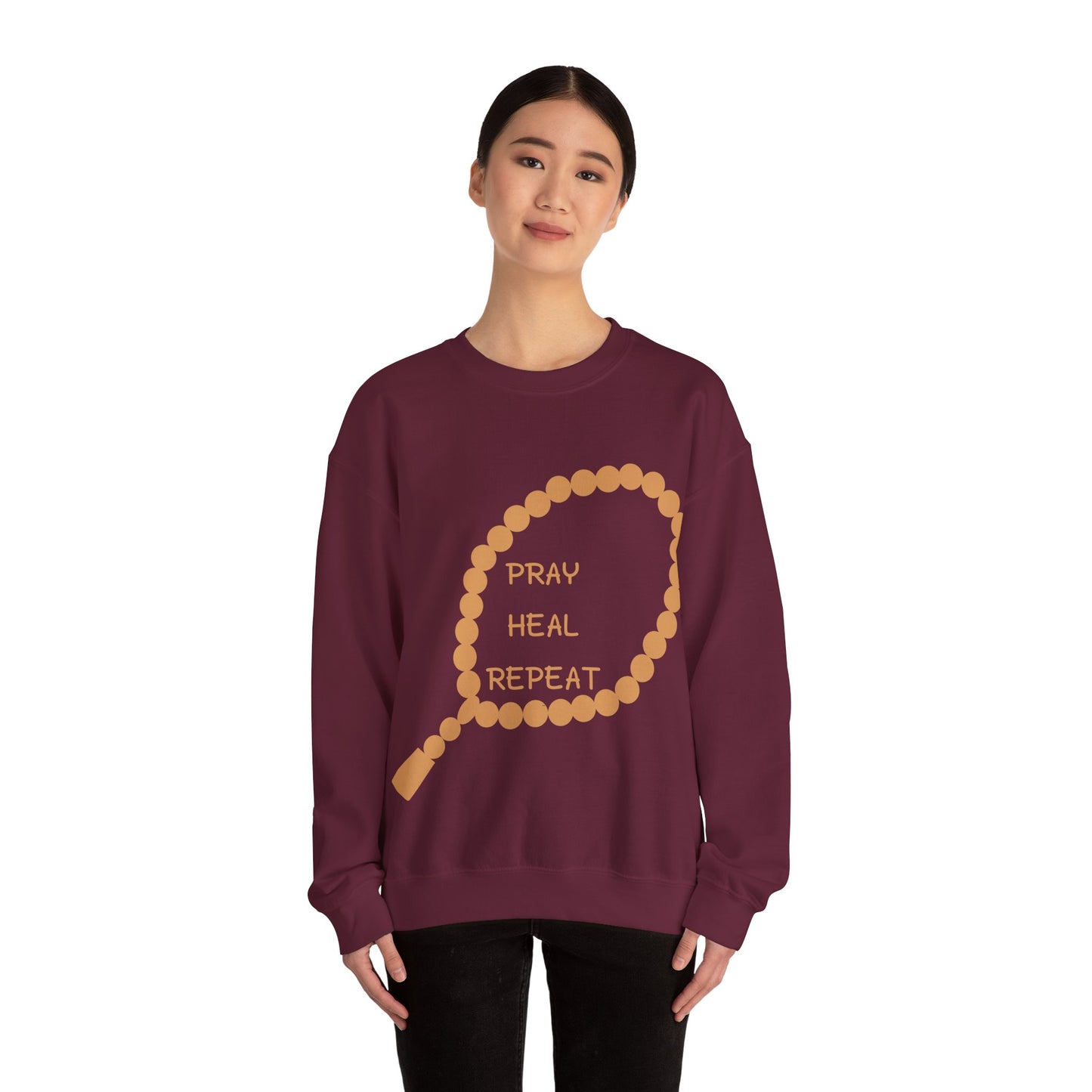 Pray Heal Repeat Crewneck Sweatshirt for Mindfulness and Healing Islamic Street Fashion