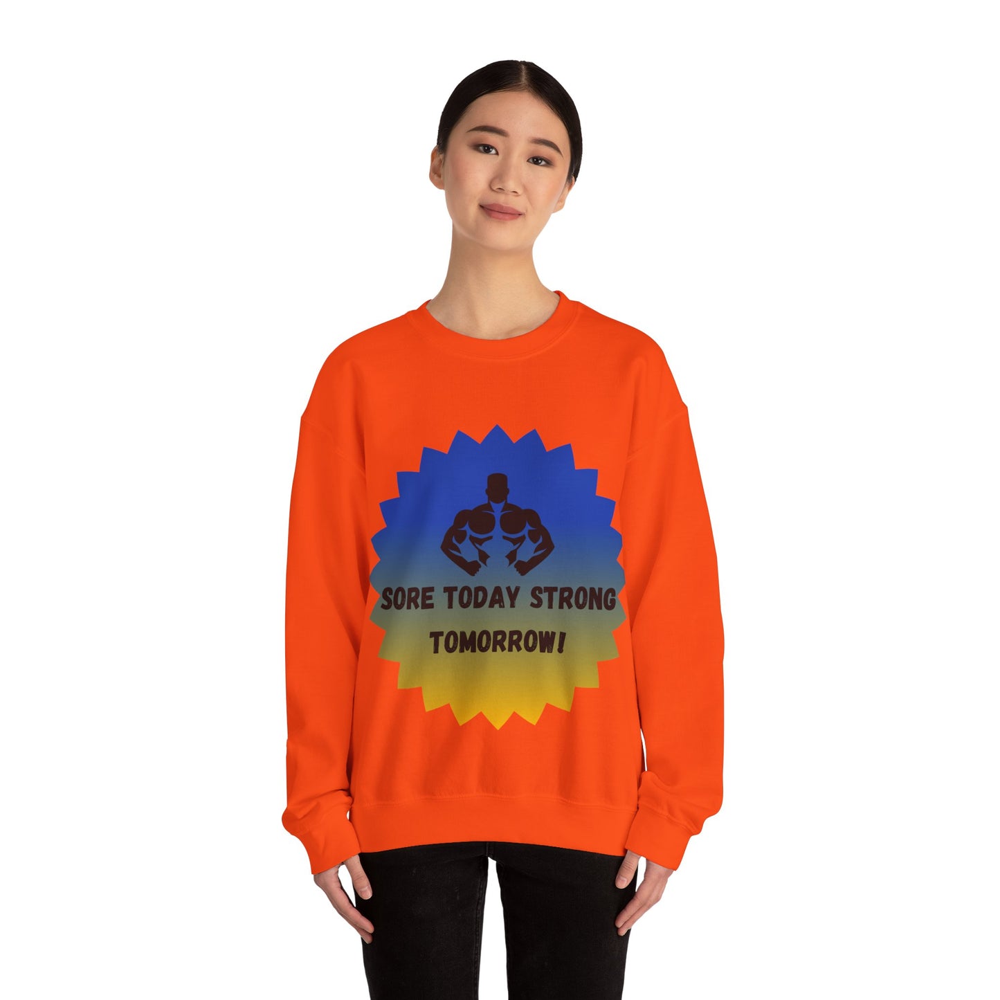 Motivational Fitness Sweatshirt - "Sore Today Strong Tomorrow" Unisex Heavy Blend™ Crewneck Humour Joke Gym Clothing