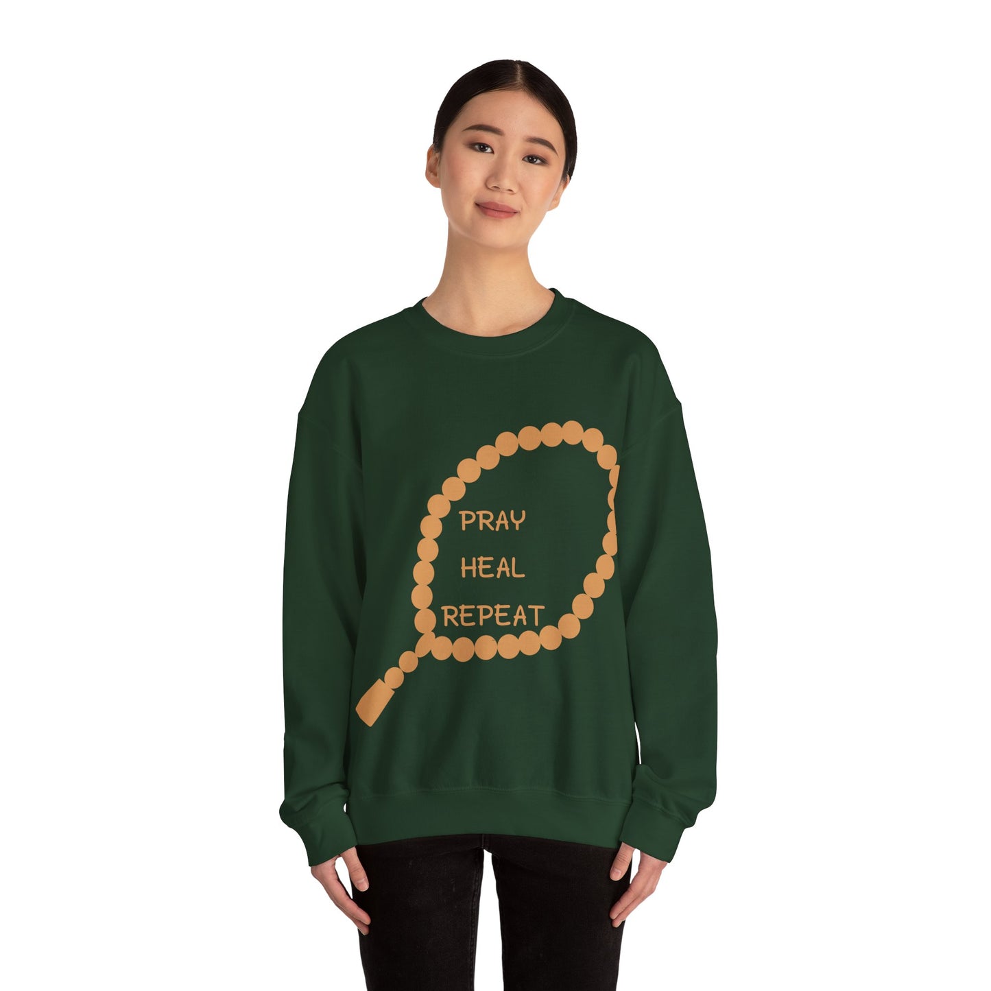 Pray Heal Repeat Crewneck Sweatshirt for Mindfulness and Healing Islamic Street Fashion