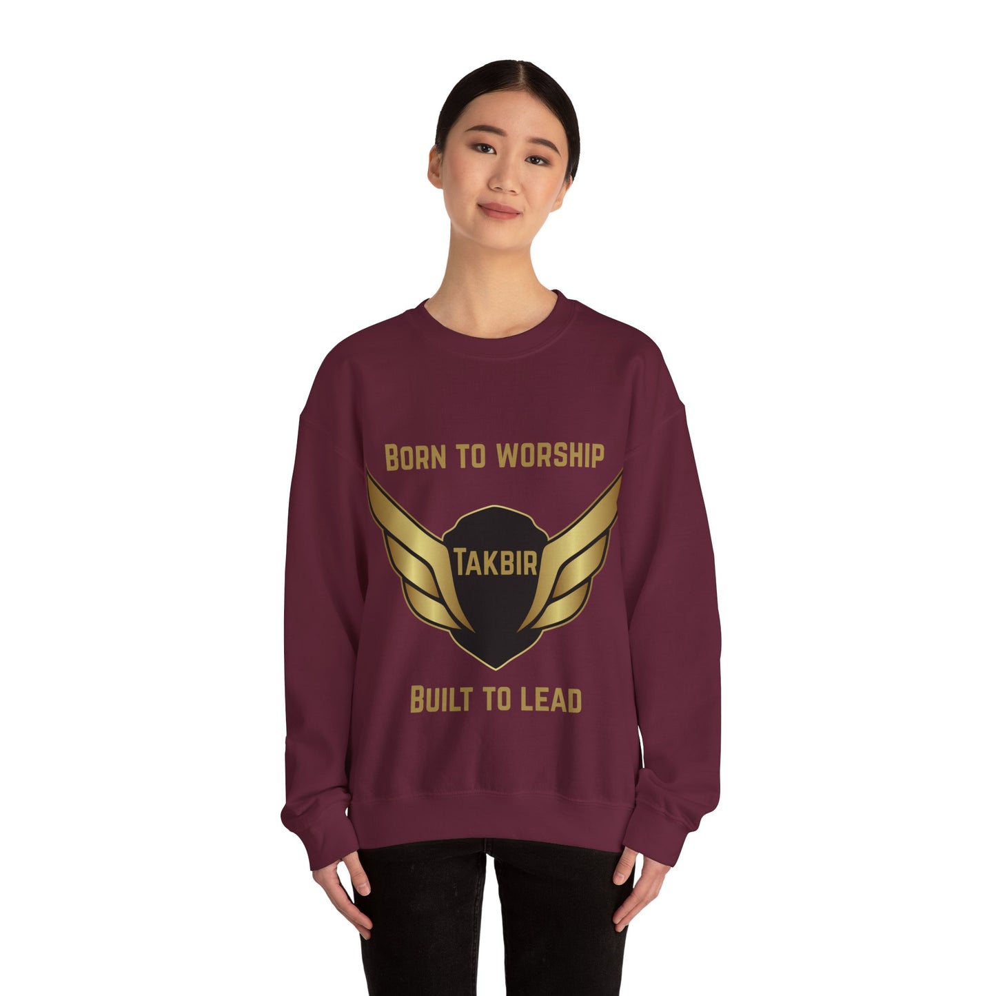 Inspirational Unisex Crewneck Sweatshirt - 'Born to Worship, Built to Lead' Design Muslim Streetwear Fashion Hoodie