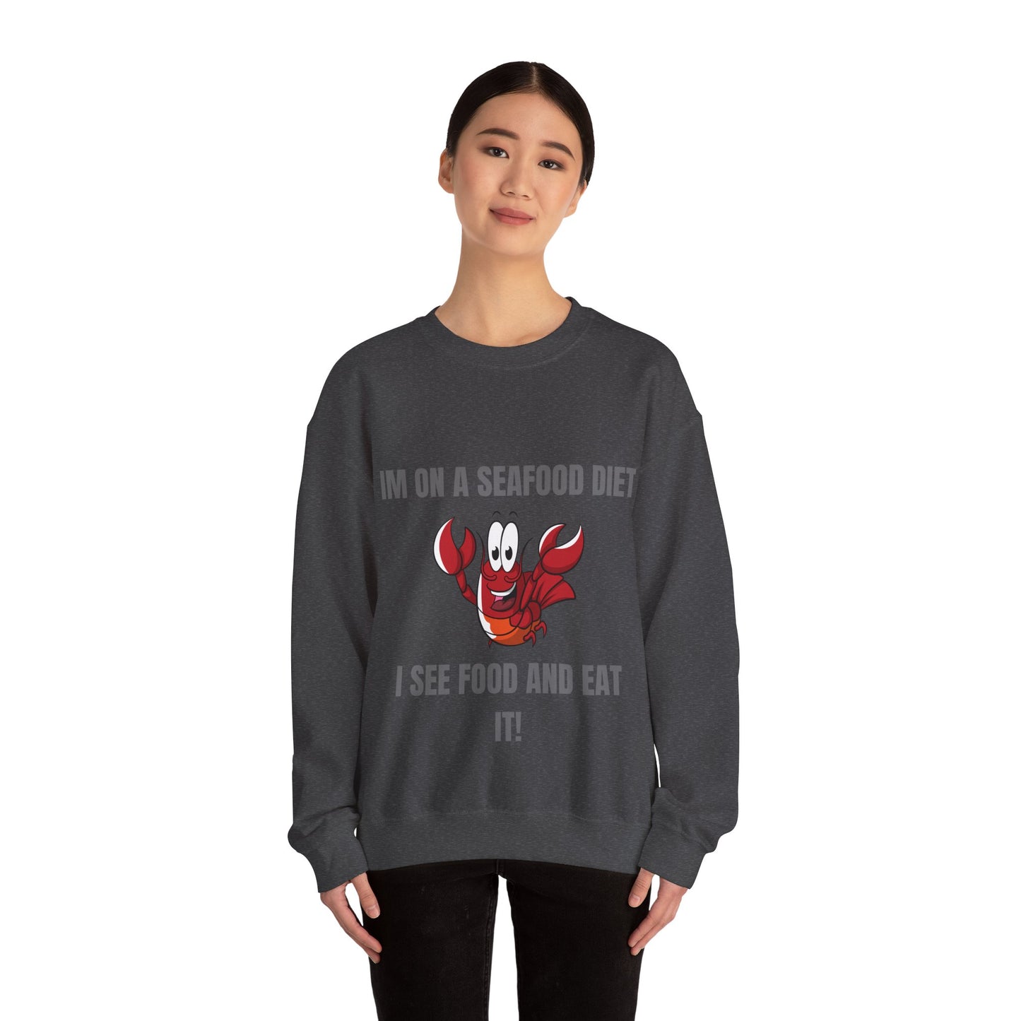 Funny Seafood Diet Sweatshirt - Unisex Heavy Blend Crewneck with Lobster Graphic Humour Joke Clothing
