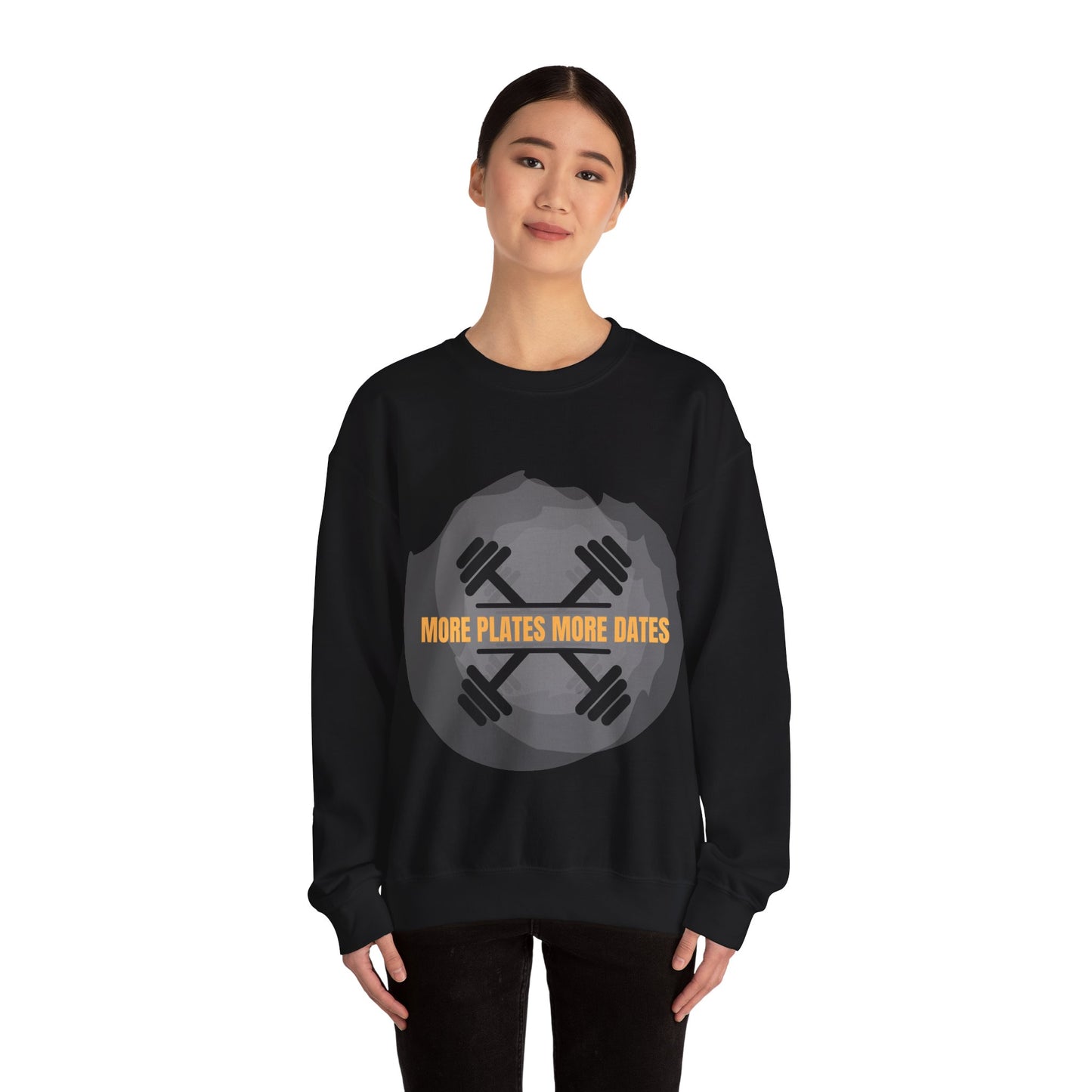 Fitness Motivational Crewneck Sweatshirt - "More Plates More Dates" Humour Joke Gym Sweat Shirt