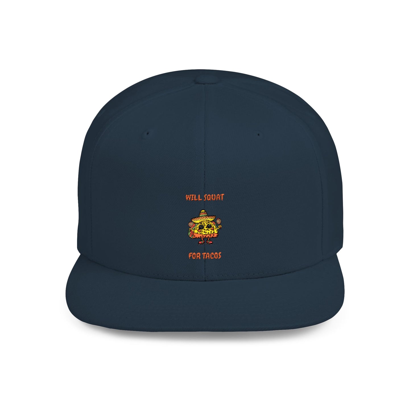 Funny Gym Snapback Hat - 'Will Squat for Tacos' Humour Joke Gym Cap
